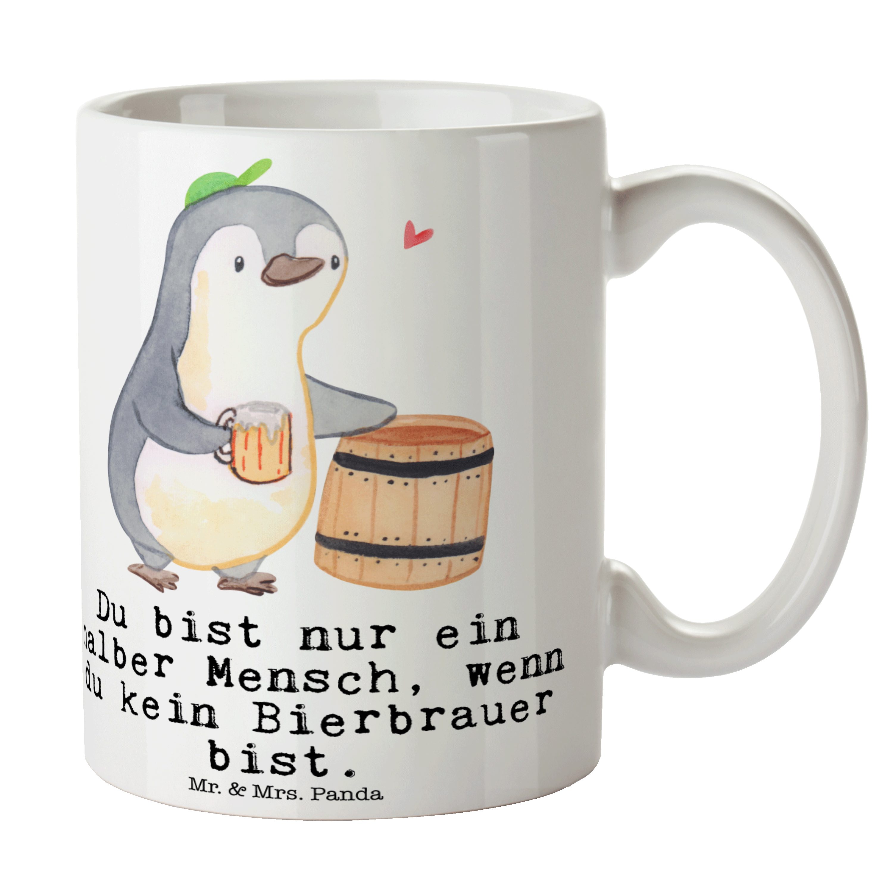 Panda Bierbrauer Tasse Keramik Mrs. Keramiktas, Mr. Weiß mit Becher, - Geschenk, & Herz Dankeschön, -