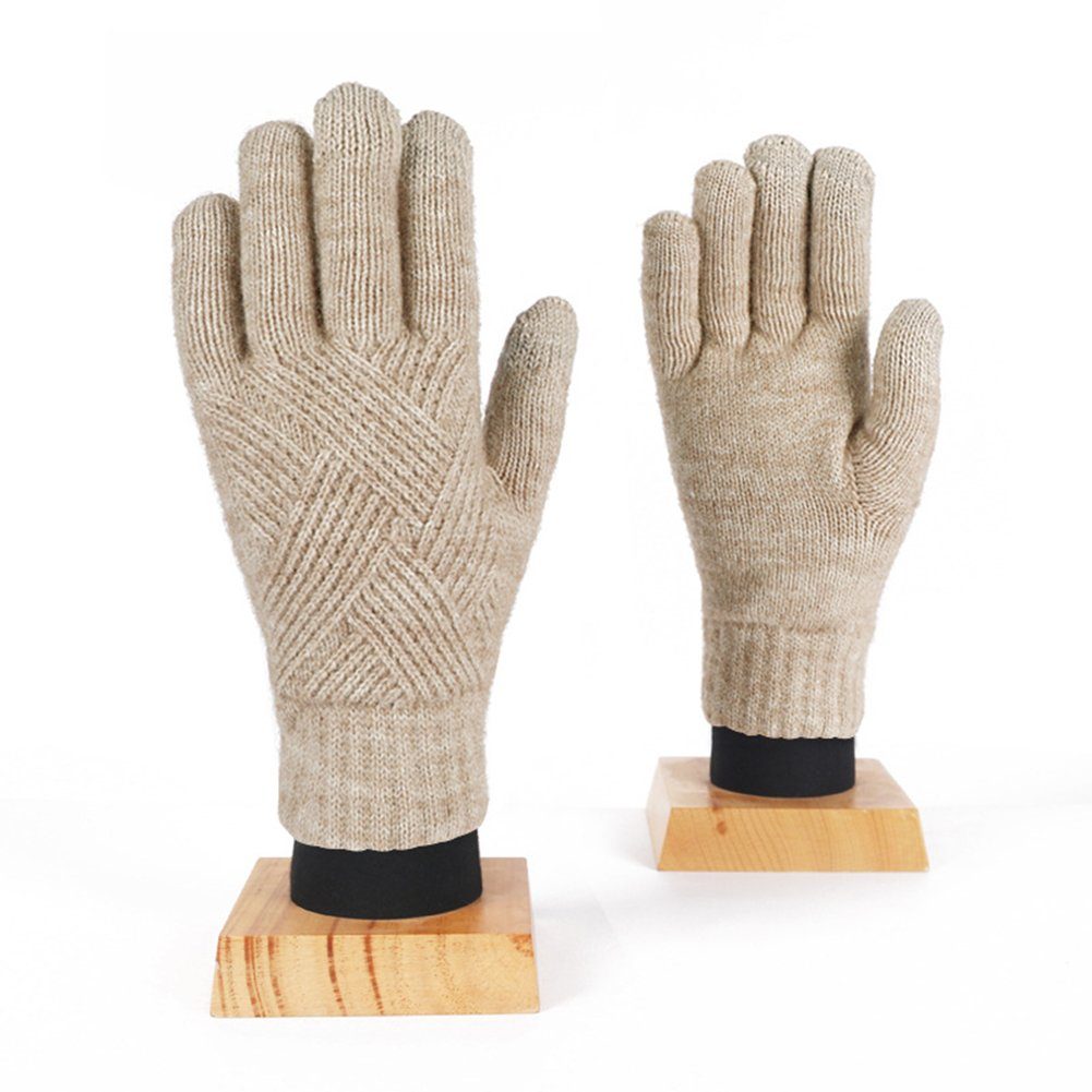 ManKle Strickhandschuhe Khaki Touchscreen Winter Mehrfarbige Strick Handschuhe Fingerhandschuhe