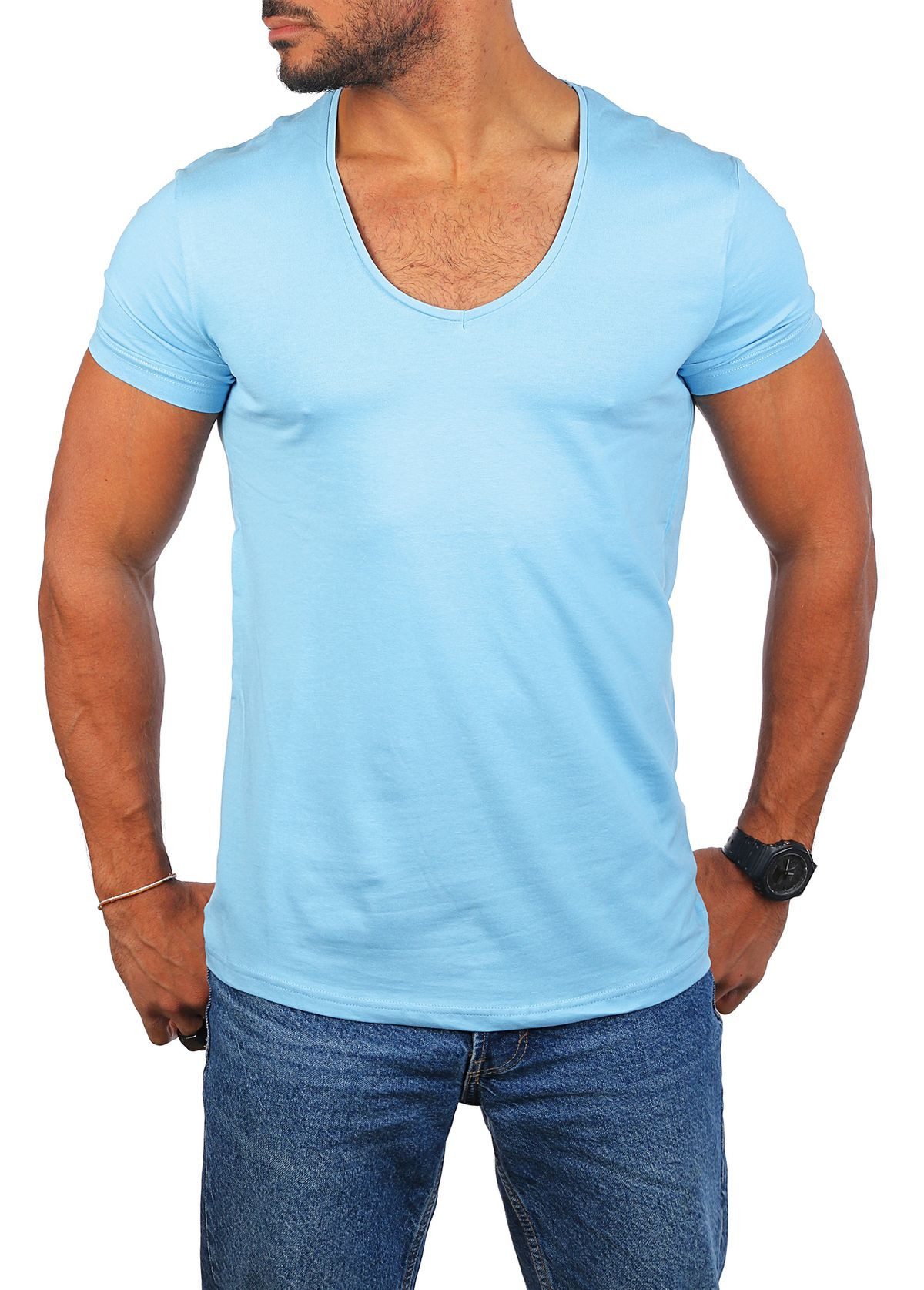 Young & Rich T-Shirt Herren Uni Basic extra tiefer Ausschnitt Unterziehshir günstig online kaufen