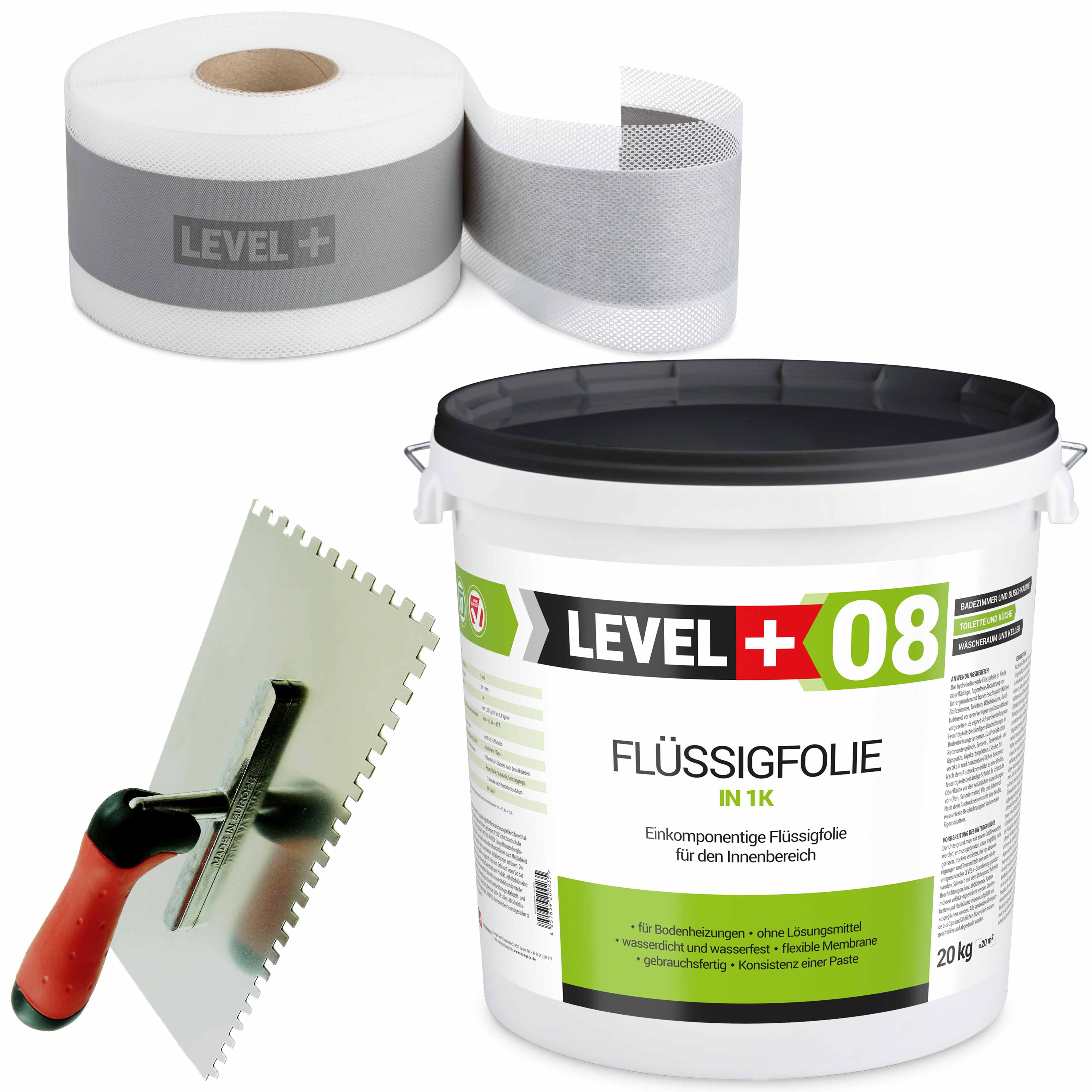 Level+ Dichtstoff Dichtset für Duschabdichtung Bad Dichtband Flüssigfolie 20kg SET49