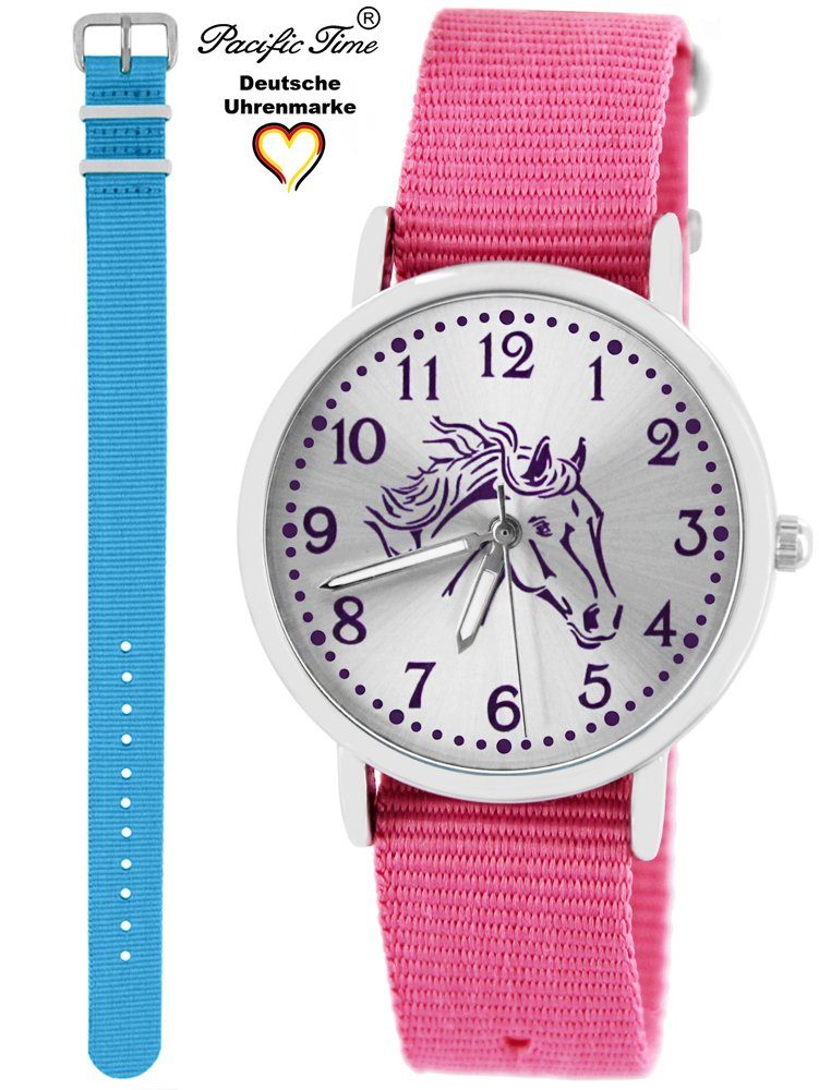 und - Kinder Design violett Gratis Versand Mix Pferd Armbanduhr Wechselarmband, Time hellblau und Match Set Pacific Quarzuhr rosa