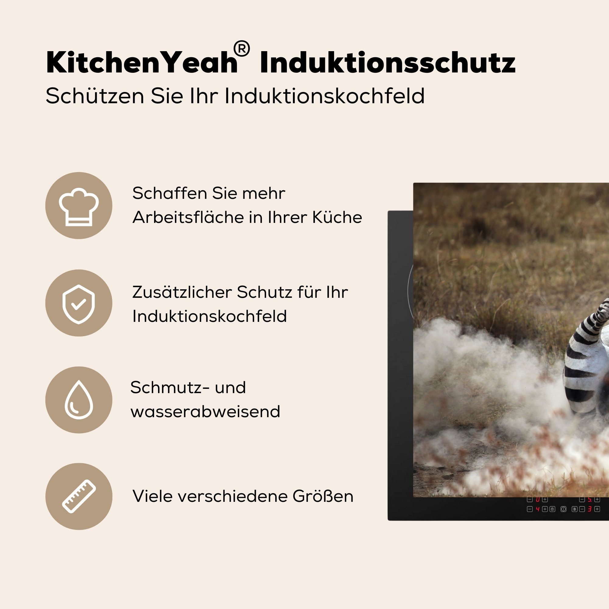 Schutz die für Vinyl, küche, Induktionskochfeld Rollendes Ceranfeldabdeckung (1 Herdblende-/Abdeckplatte tlg), 81x52 MuchoWow Zebra, cm,