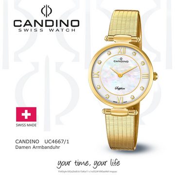 Candino Quarzuhr Candino Damen Uhr Quarzwerk C4667/1, Damen Armbanduhr rund, Edelstahlarmband gold, Fashion