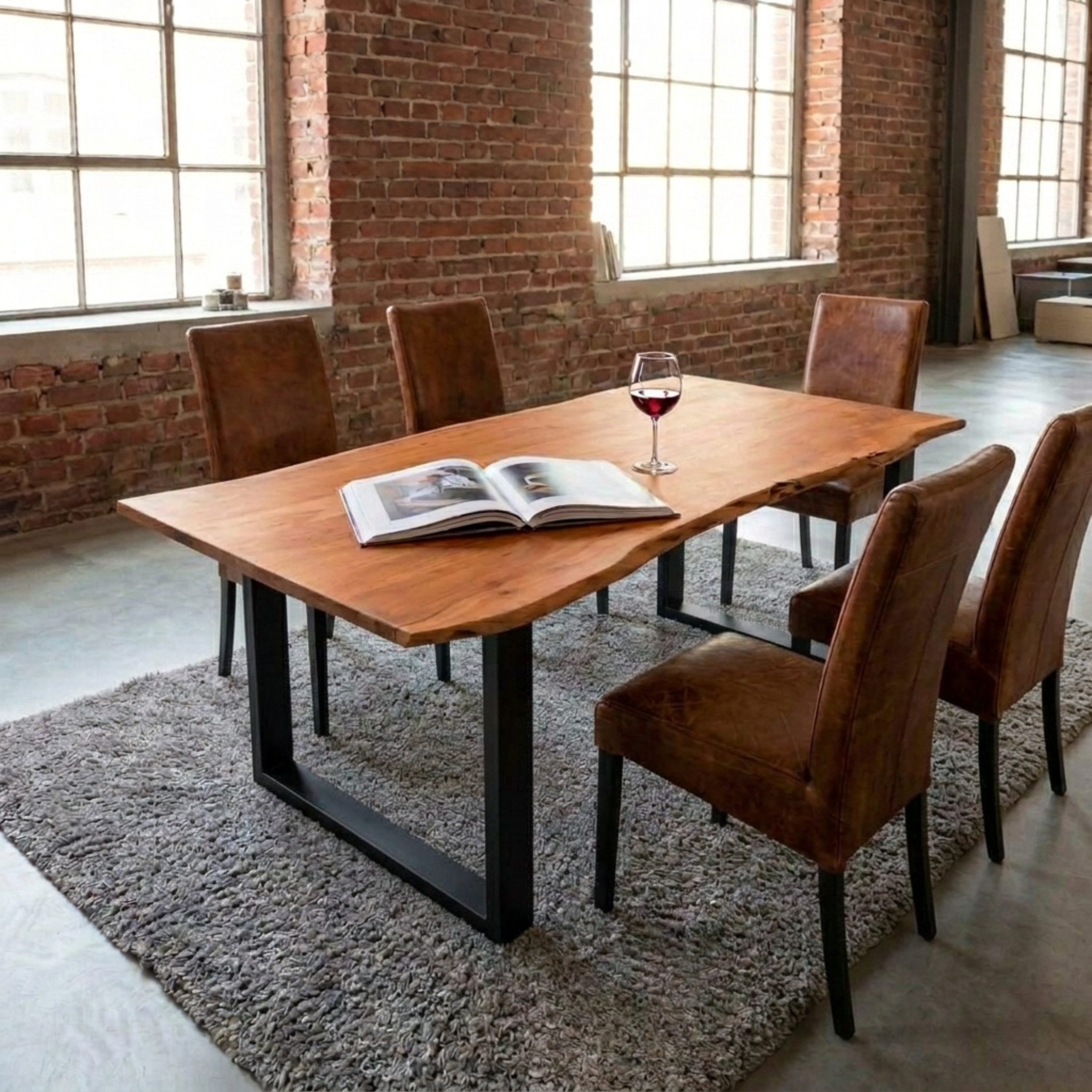 SAM® Baumkantentisch Sonja, massives Holz, echte Baumkante, Metallgestell U-Form, bis 3m