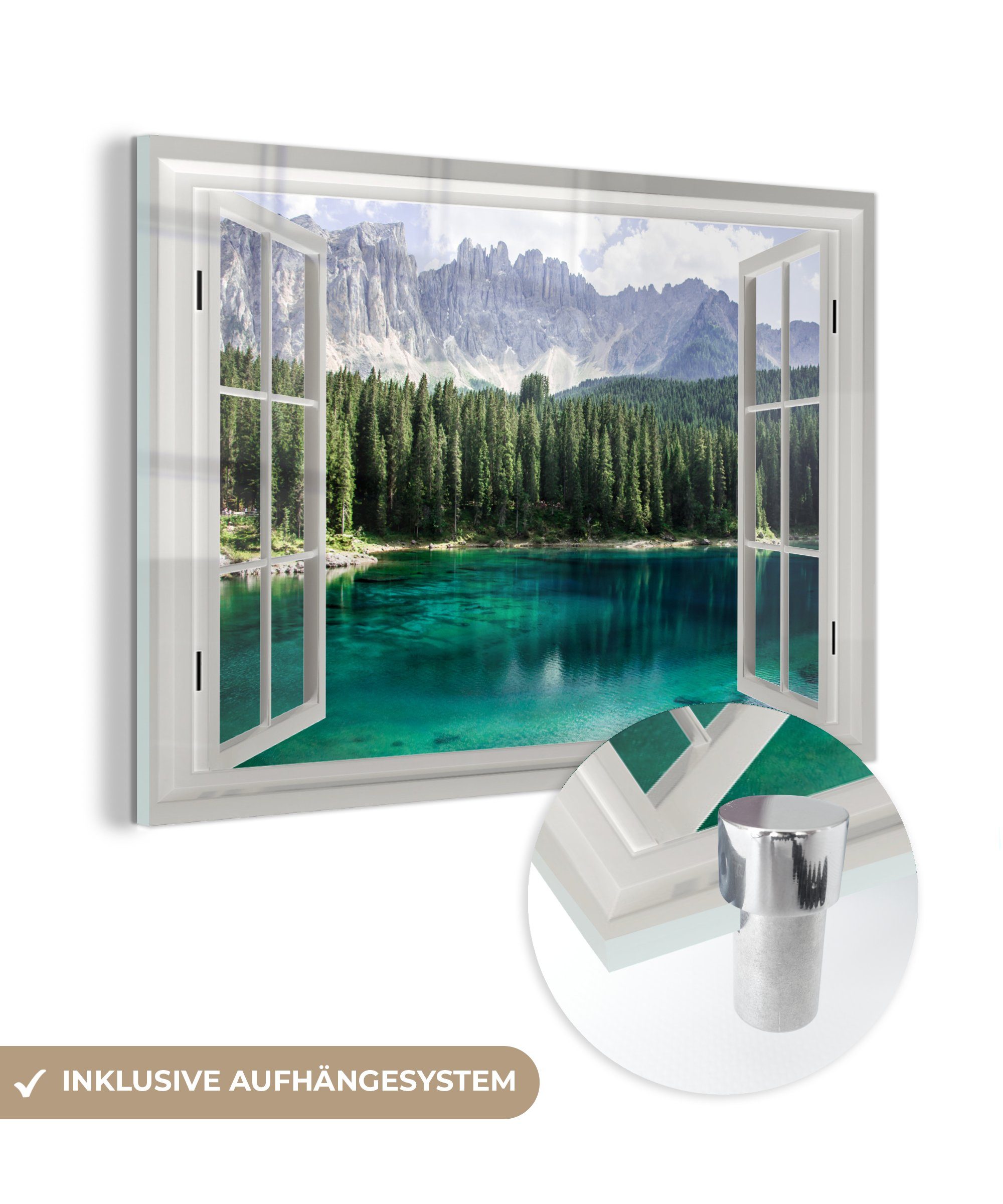 MuchoWow Acrylglasbild Aussicht - Bäume - Wasser, (1 St), Glasbilder - Bilder auf Glas Wandbild - Foto auf Glas - Wanddekoration