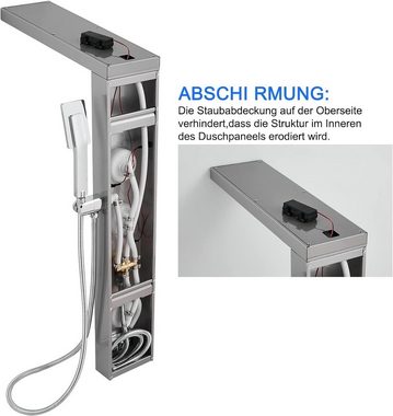 KEOKBON Duschsystem Duschpaneel Ohne Armatur aus 304 Edelstahl, LED Duschsäule 4 Funktion, Höhe 120 cm, 2 Strahlart(en), Regendusche Massagedüsen, Wanne Wanneneinlauf Handbrause Edelstahl 304