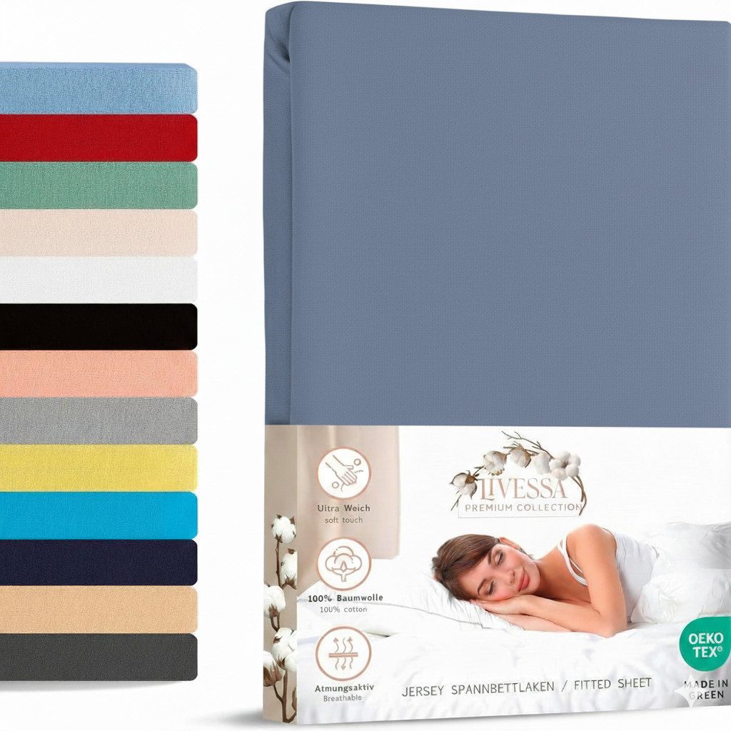 livessa Spannbettlaken Jersey Spannbettlaken Bettlaken Spannbetttuch Baumwolle Rundumgummi, Jersey, Gummizug: Rundumgummizug, In 9 Größen und vielen Farben erhältlich aus 100% Baumwolle