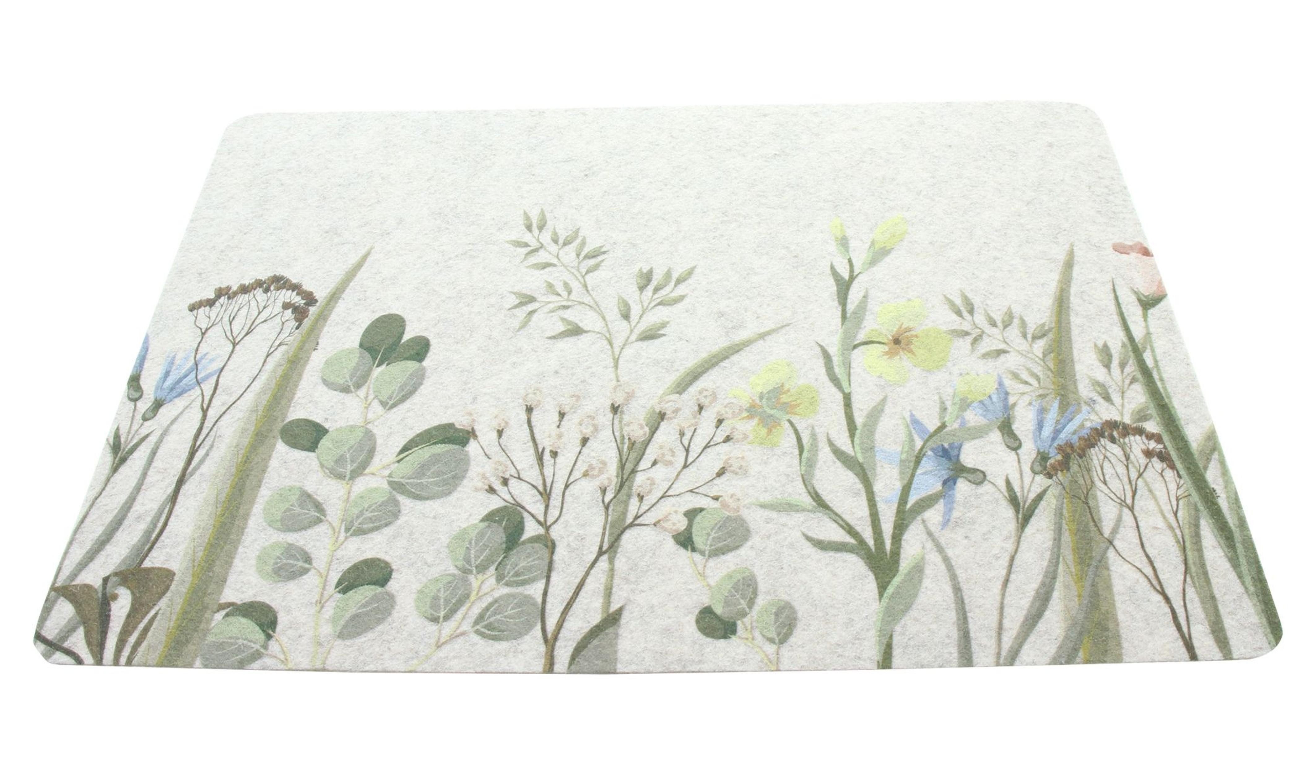 Platzset 4x Platzmatte Blumenwiese Filz beige 43x30cm
