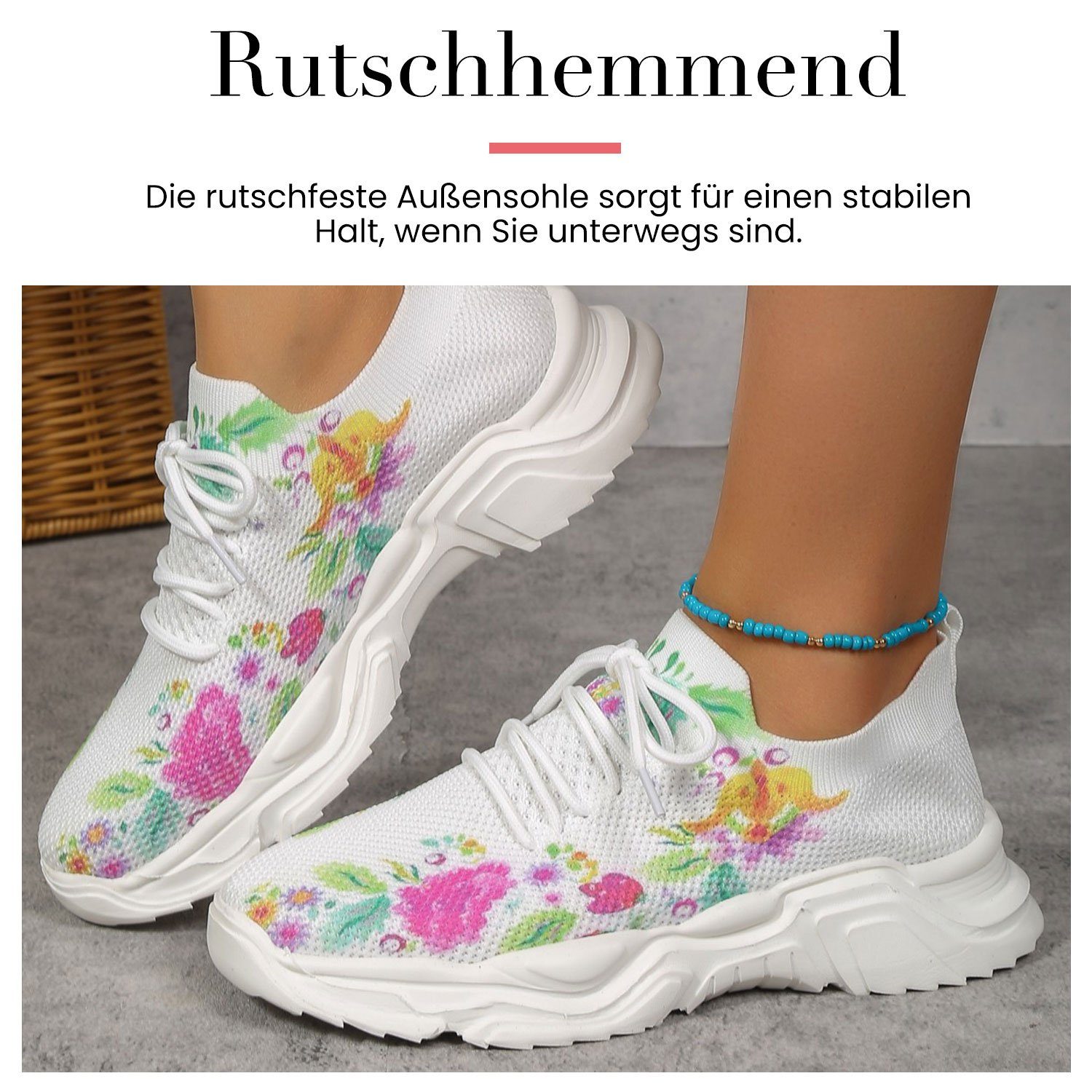 Daisred Damen Atmungsaktiv Fashion Sneaker Blumen3 Turnschuhe Sneaker