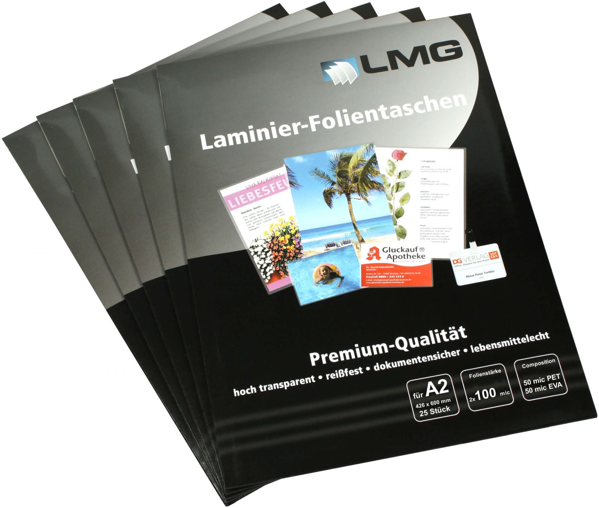 LMG Germany Laminierfolie LMG Laminierfolien 430 x 604 mm, 2 x 100 mic, glänzend, 100 µm, glänzend, 25 St., 2x100 µm stark, glänzend & für Digitaldruck geeignet