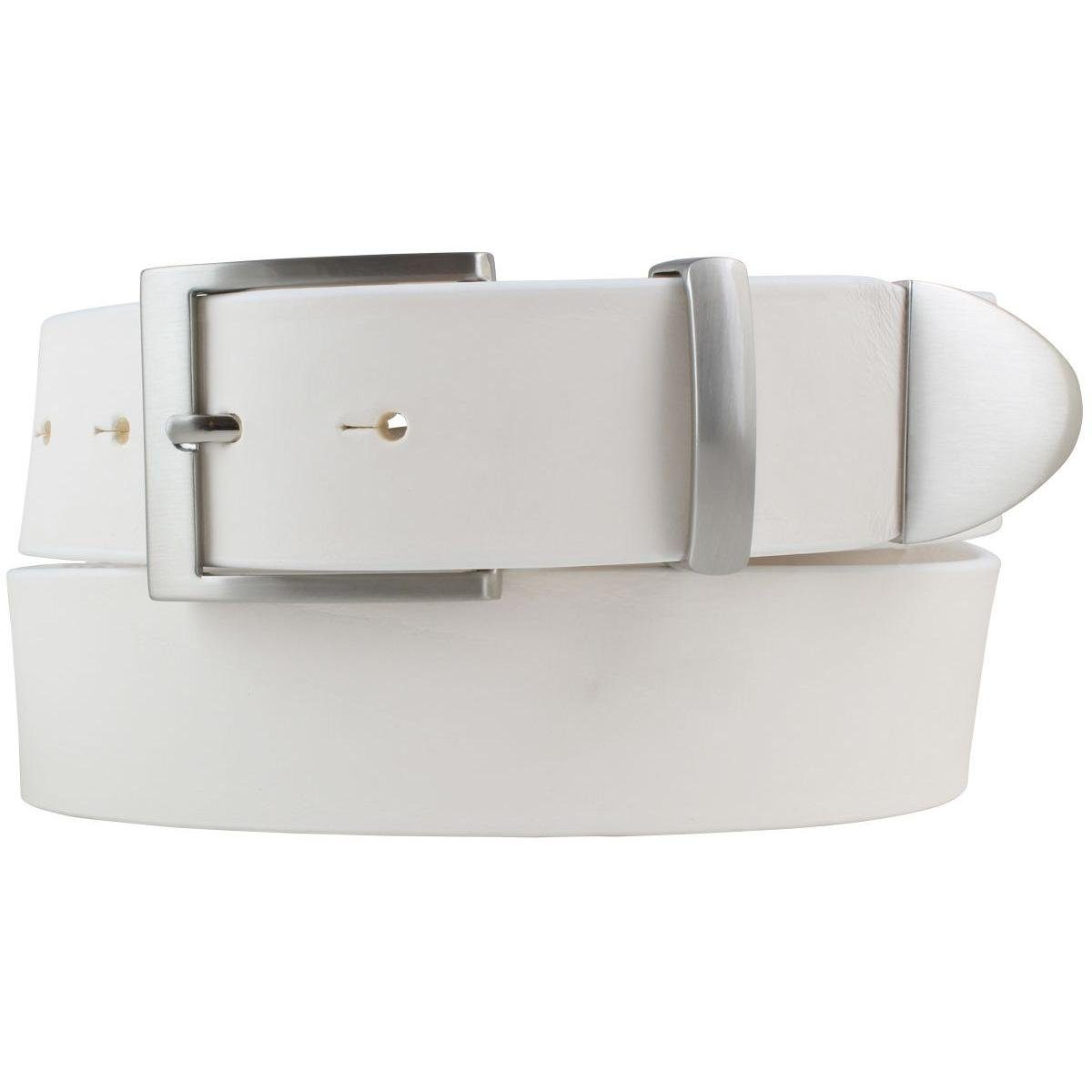 cm 4 Weiß, - Vollrindleder BELTINGER Ledergürtel mit Spitze/Schlaufe aus Jeans-G aus Silber Gürtel Metall