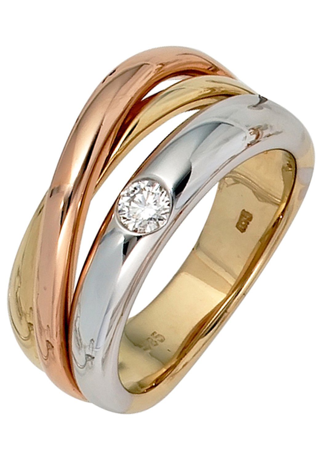 JOBO Diamantring, 585 Gold dreifarbig tricolor mit Diamant 0,15 ct.