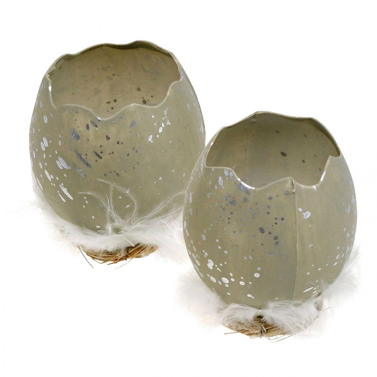 Viana Osterei Osterdeko Ei Grau Silbern Ø8cm H10cm Set 4 Stk Frühling, 4 Stück