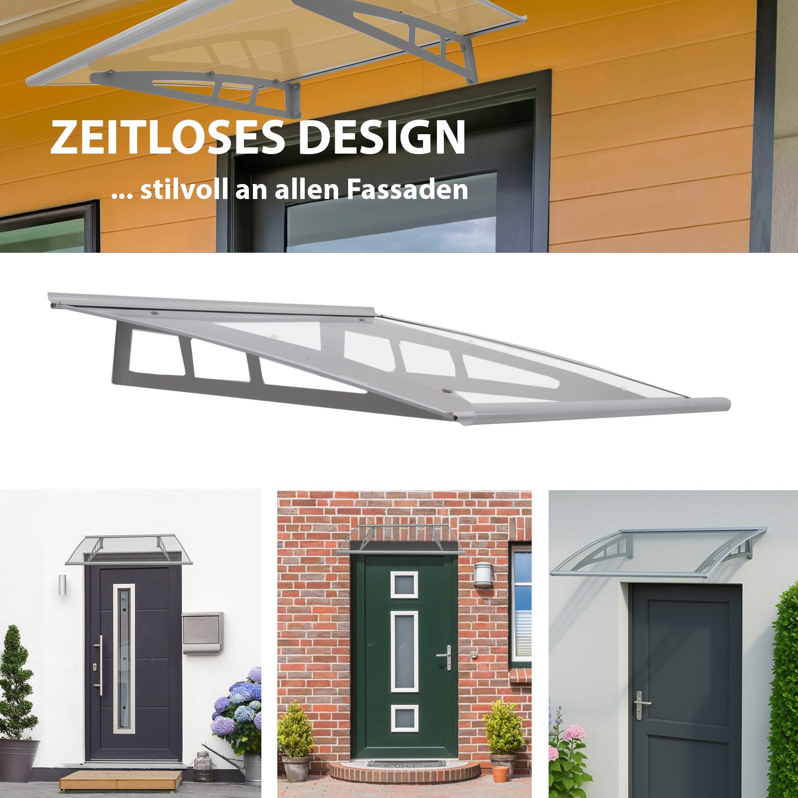 TRUTZHOLM Vordach 115 x 80 cm Aluminium Türdach Türvordach Haustürvordach Überdachung (1 St)