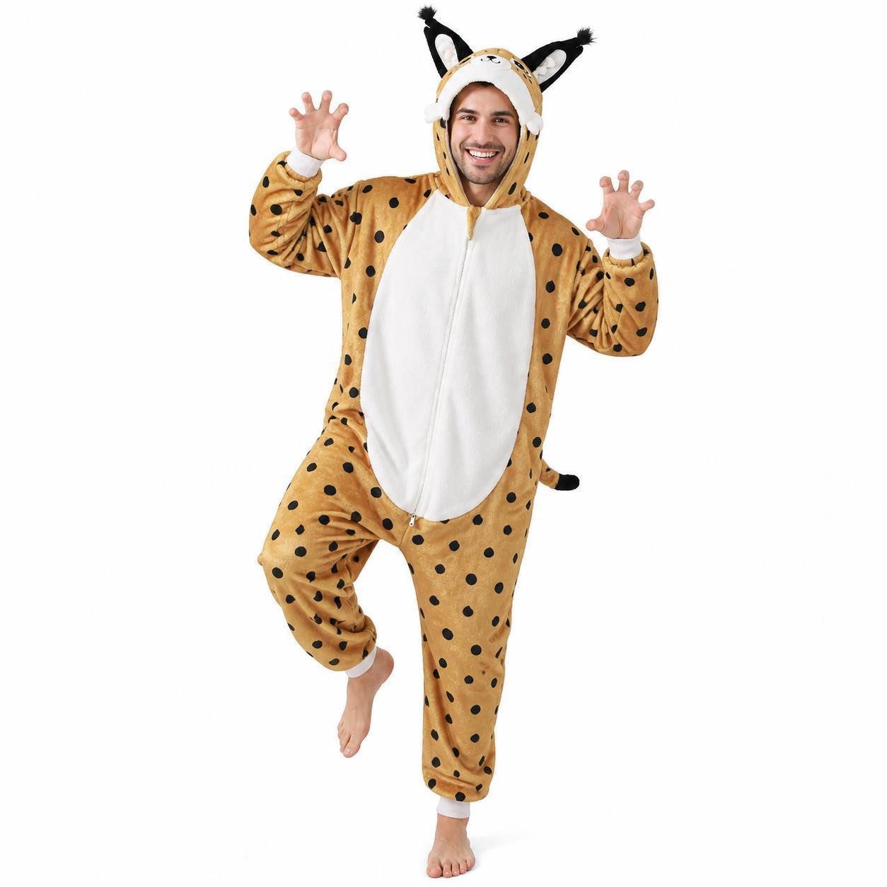Partyanzug Flauschiges Luchs-Kostüm für Erwachsene, Karneval Kostüm Onesie für