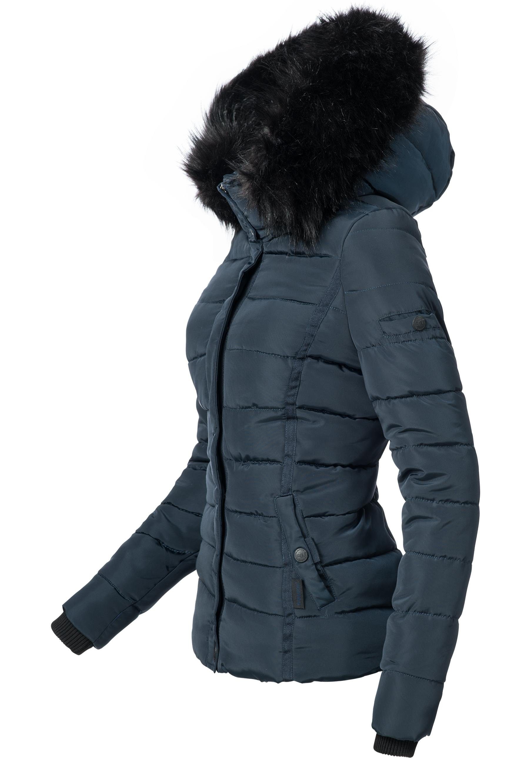 blau hochwertige Navahoo Winterjacke Steppjacke voluminöser Miamor Kunstpelz-Kapuze m.