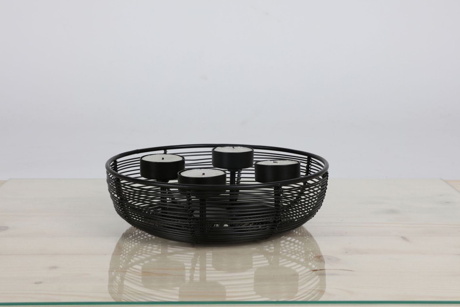 Koopman Adventsleuchter Adventskranz Metall Schwarz Ø20cm Kerzenhalter Dekoration Weihnachten
