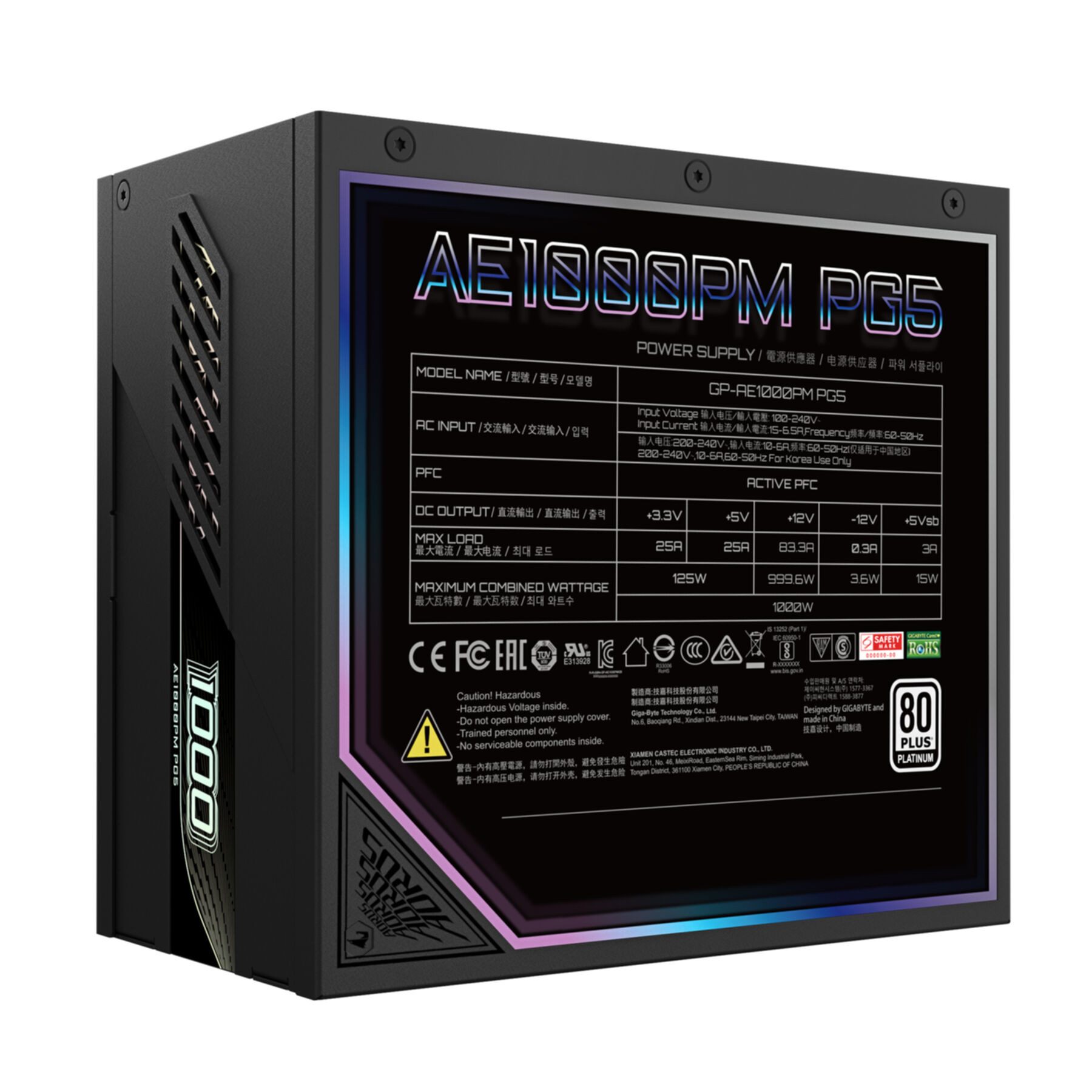 Gigabyte AORUS ELITE P1000W ICE Netzteil - PCIe 5.0, 80 PLUS Platinum, Vollmodu Netzteil