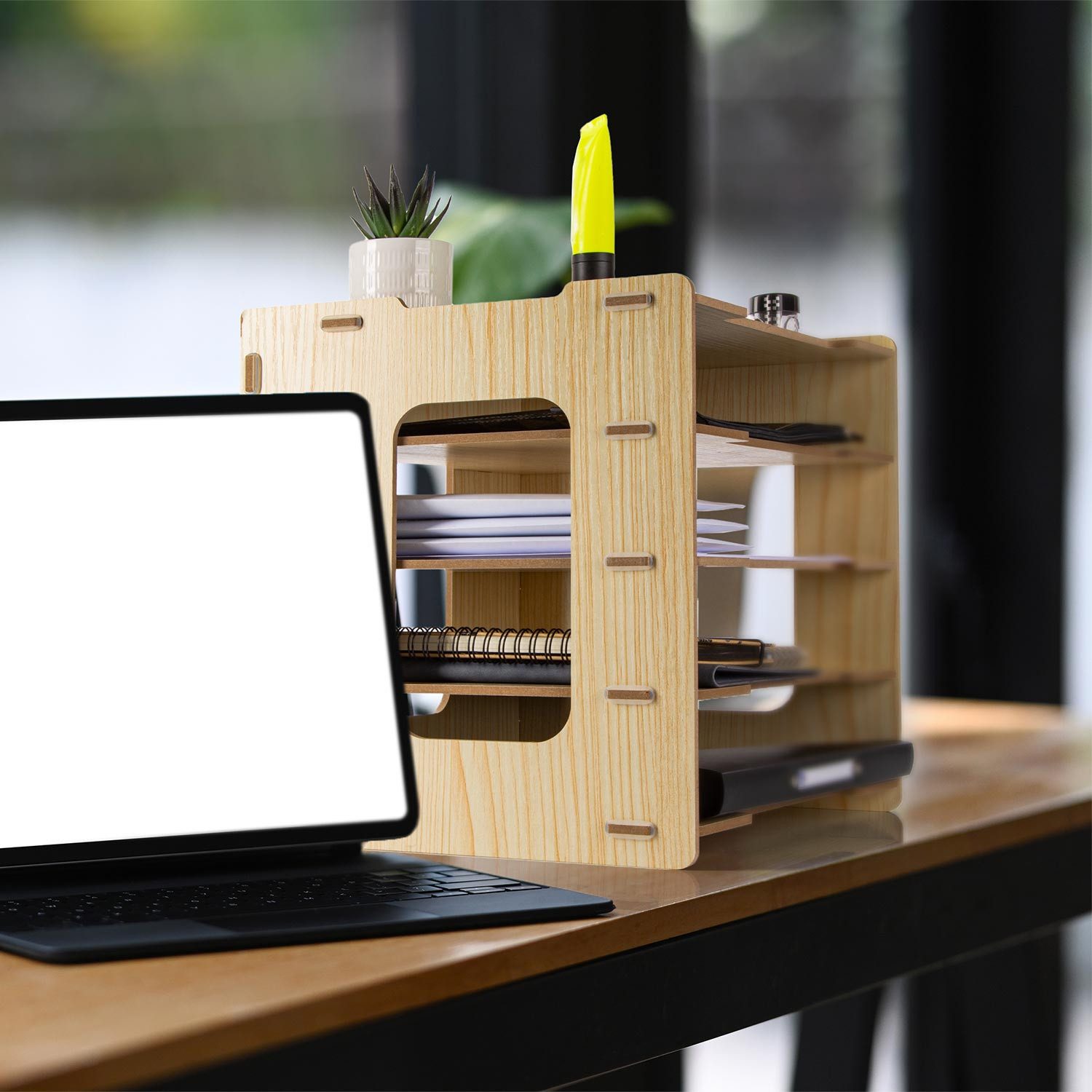 Dimono Dokumentenhalter Dimono Bambus Dokumentenhalter Schreibtisch-Zuhause & Büro-Organizer (Papierablage aus Bambus, Briefablage), Zeitschriftenständer für Zuhause & Büro