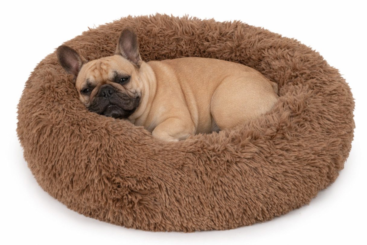 KomfortHome Tierbett Hundebett Katzenbett Donut 60cm Plüsch Shaggy Rutschfest Klein, Haustierbett Rund Flauschig Waschbar Katzen Kleine Hunde