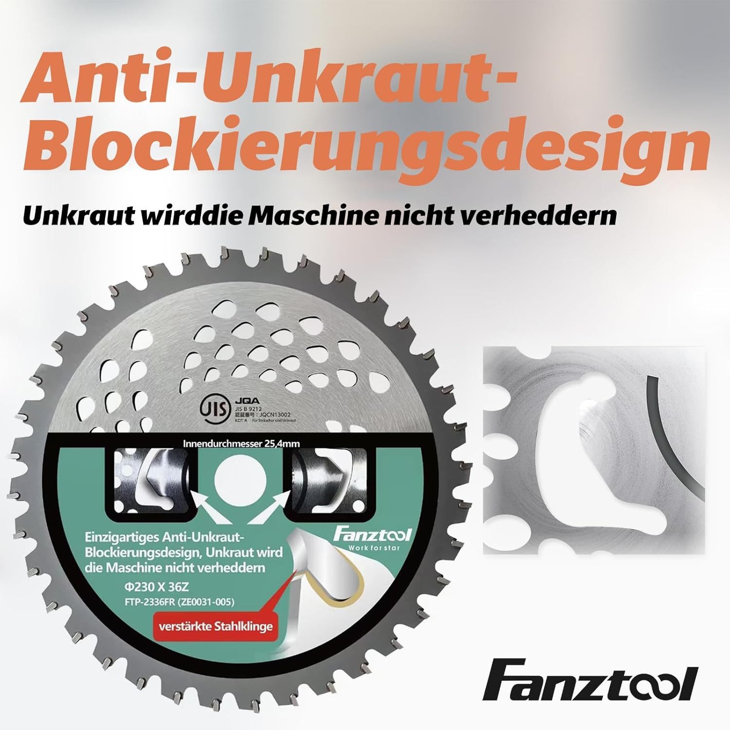 Fanztool Benzin-Rasentrimmer 23 cm Kreissägeblatt-Set mit Zahnschutz für Freischneider, 23 cm Arbeitsbreite Messer, Ideal für Mäharbeiten