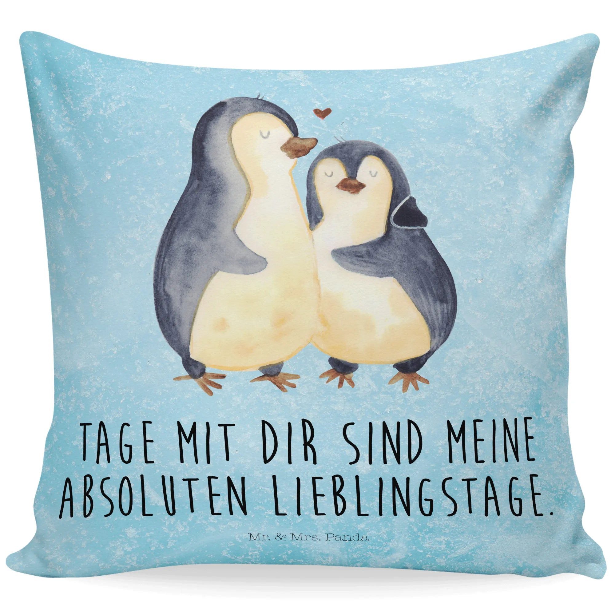 Mr. & Mrs. Panda Dekokissen Pinguin umarmen - Eisblau - Geschenk, Hochzeitstag, Paar, Liebesgesch, Einzigartiger Druck