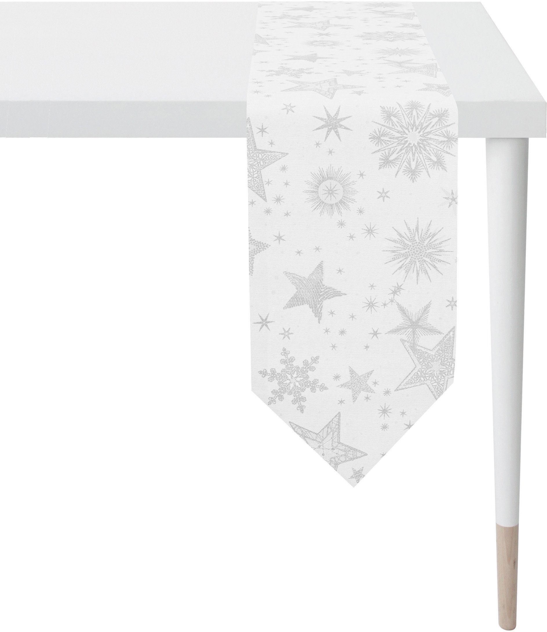 ELEGANCE, CHRISTMAS Tischband (1-tlg), weiß/silberfarben Lurex-Jacquardgewebe APELT Weihnachten 9602 Weihnachtsdeko,
