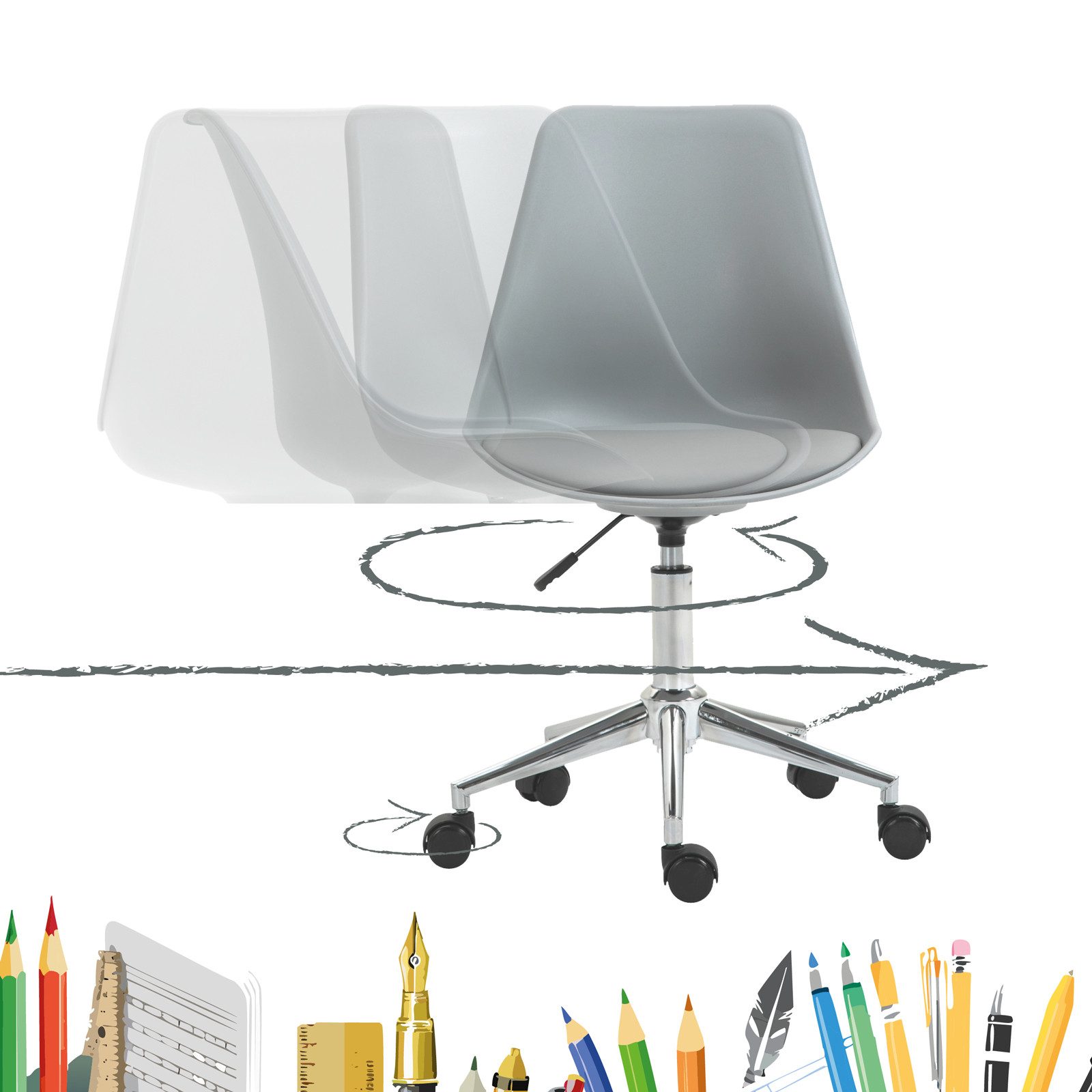 SVITA Schreibtischstuhl EDDY (Paket, 1 St), stufenlos höhenverstellbar, hoher Sitzkomfort, bodenschonende Rollen