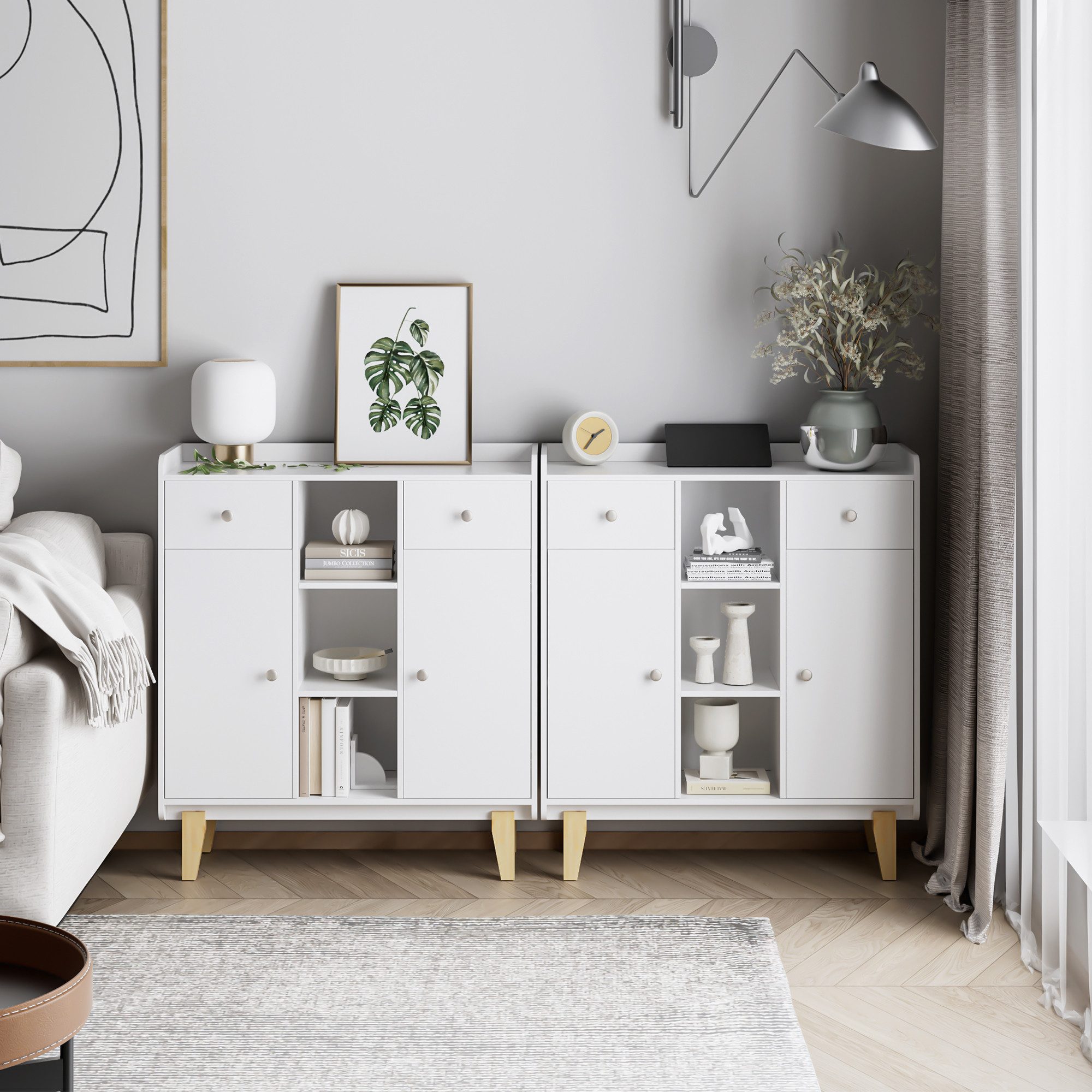 Homfa Sideboard Kommode Küchenschrank, mit 2 günstig online kaufen