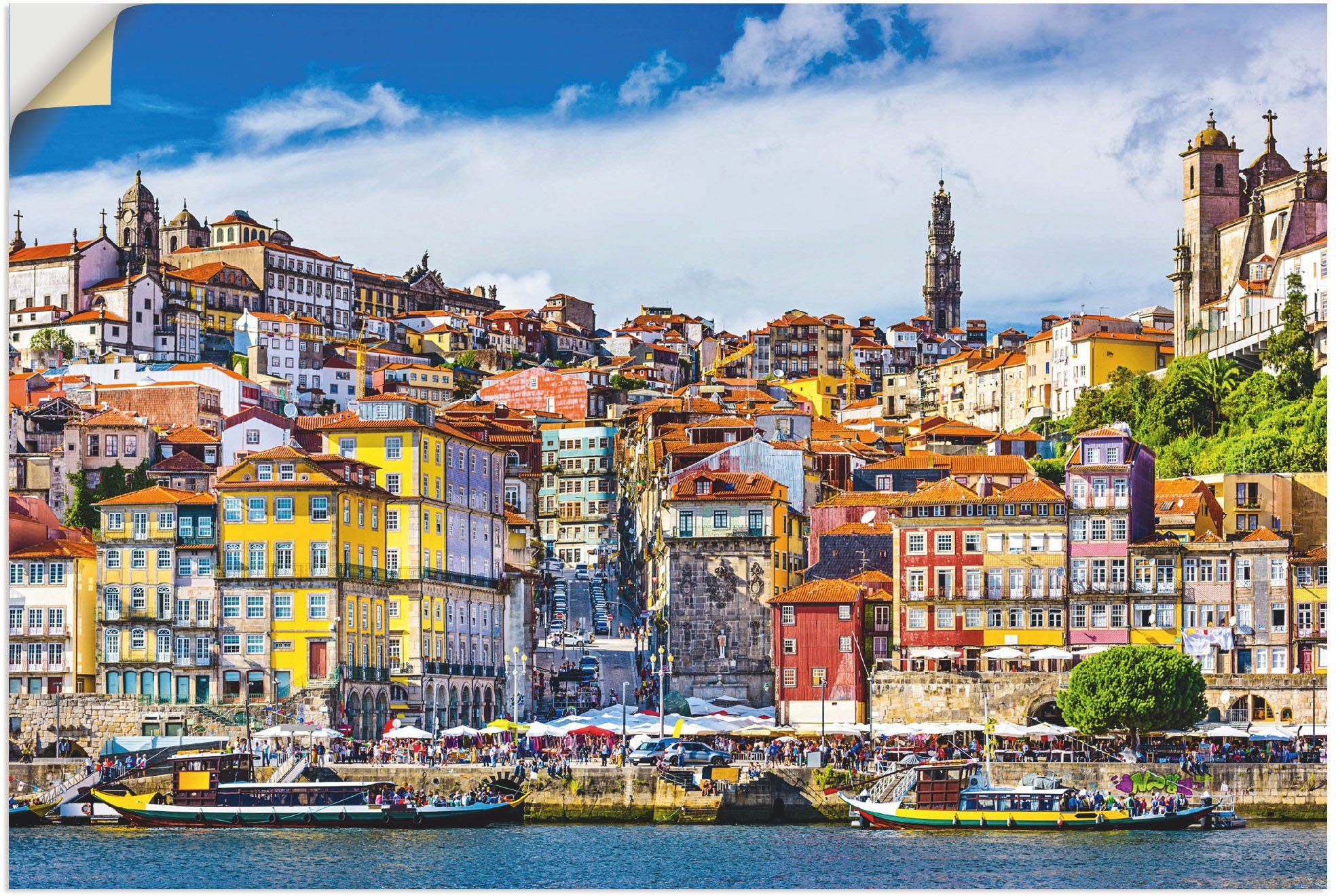 Artland Wandbild Farbiges Panorama Porto, Bilder von Europa (1 St), als Alubild, Leinwandbild, Wandaufkleber oder Poster in versch. Größen | Poster