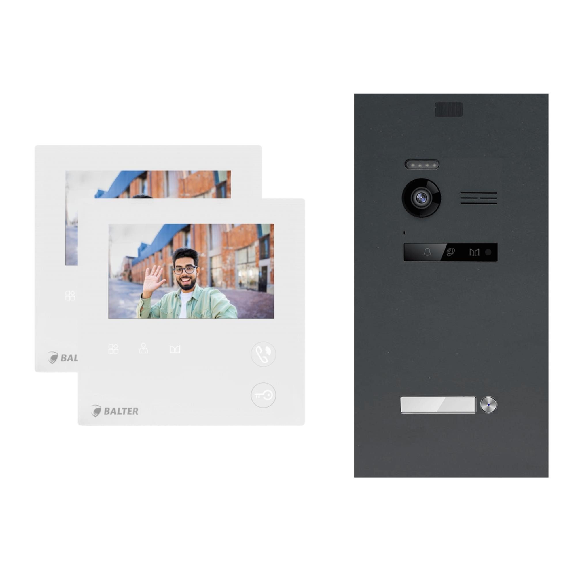 Balter Video-Türsprechanlage EVO MINI Komplettsystem für 1-Familienhaus Anthrazit 2x 4.3" Monitore (Set, 1-Familienhaus, Komplettsett, 2-Draht BUS, 150° Weitwinkel-Kamera)