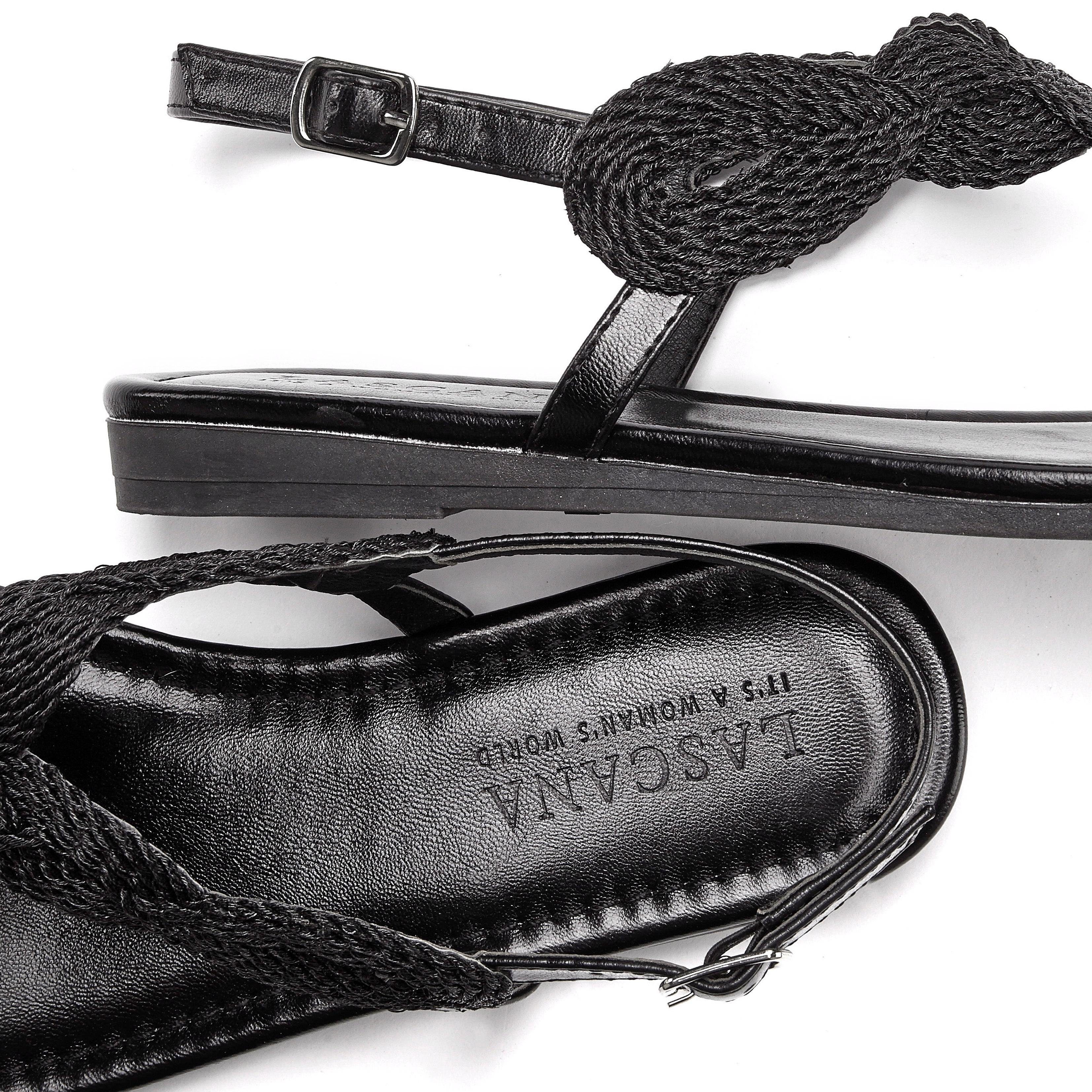 Sandale, LASCANA VEGAN Metallic-Look Zehentrenner im Pantolette schwarz