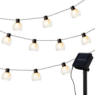 IC Gardenworld LED-Lichterkette Solar Lichterkette für außen mit Smokey Rauchglas-Optik Lampenschirm, 10-flammig, 10 Glühbirnen, 200 cm lang, Beleuchtung für Garten, Terrasse, Balkon