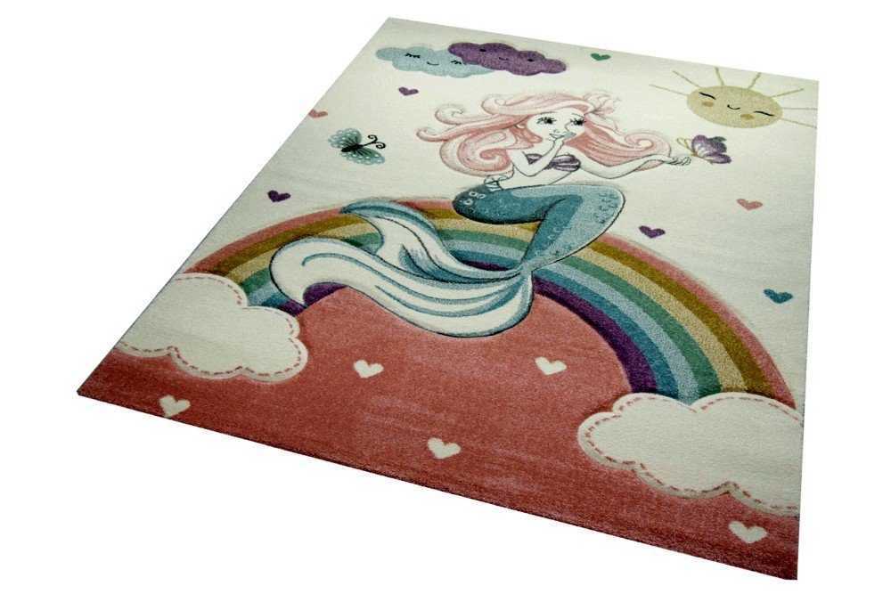 Carpetia Kinderteppich Kinderteppich Babyteppich Meerjungfrau Prinzessin pastell rosa, rechteckig, Höhe: 13 mm