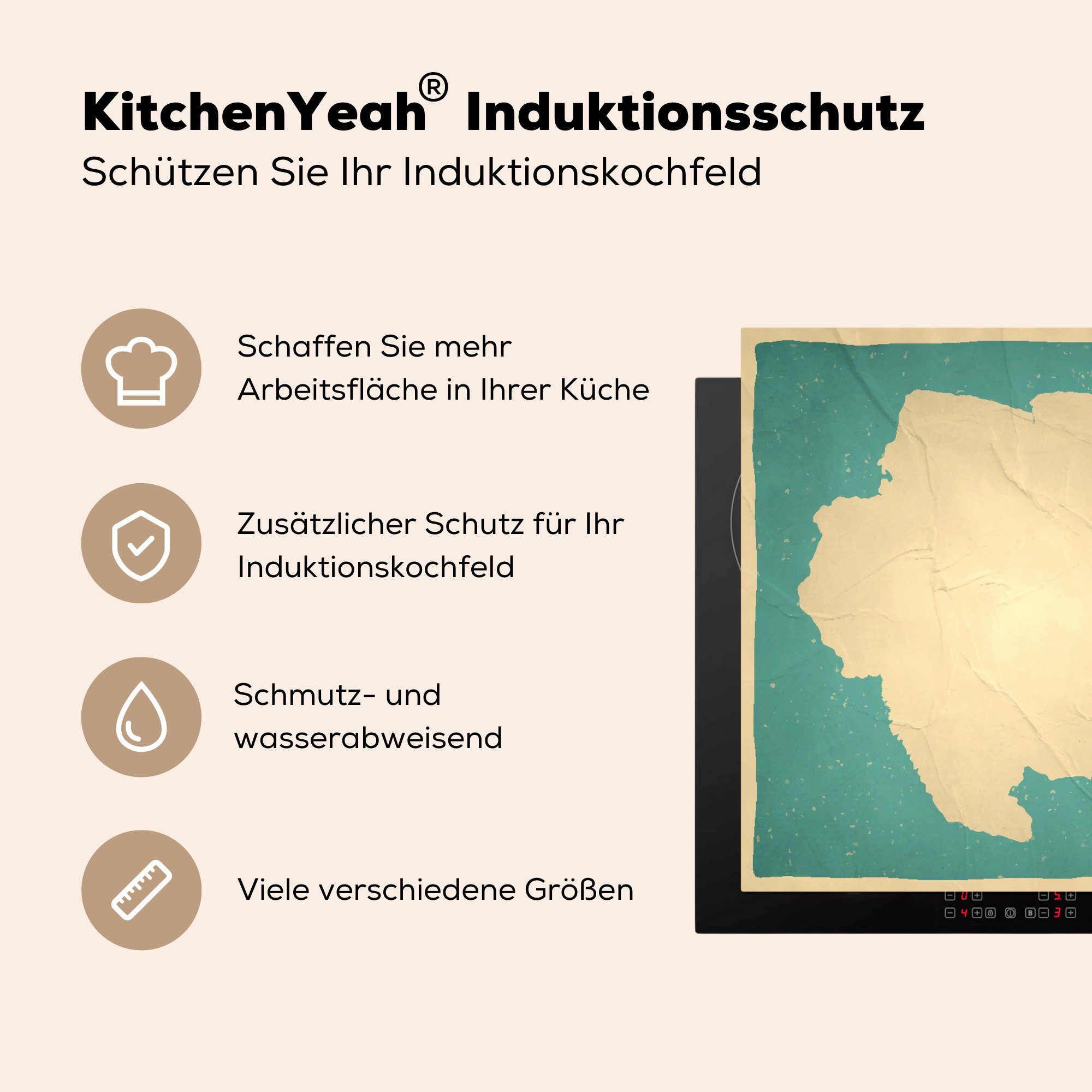 MuchoWow Herdblende-/Abdeckplatte Eine illustrierte Version tlg), surinamischen küche Vintage-Effekt, Karte für mit 78x78 Ceranfeldabdeckung, cm, (1 Arbeitsplatte Vinyl, der