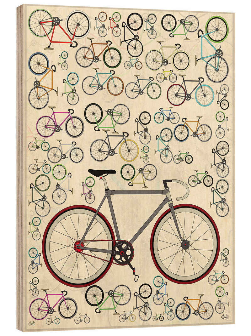 Posterlounge Holzbild Wyatt9, Vintage Fixie Fahrräder, Kindergarten Shabby Chic Illustration