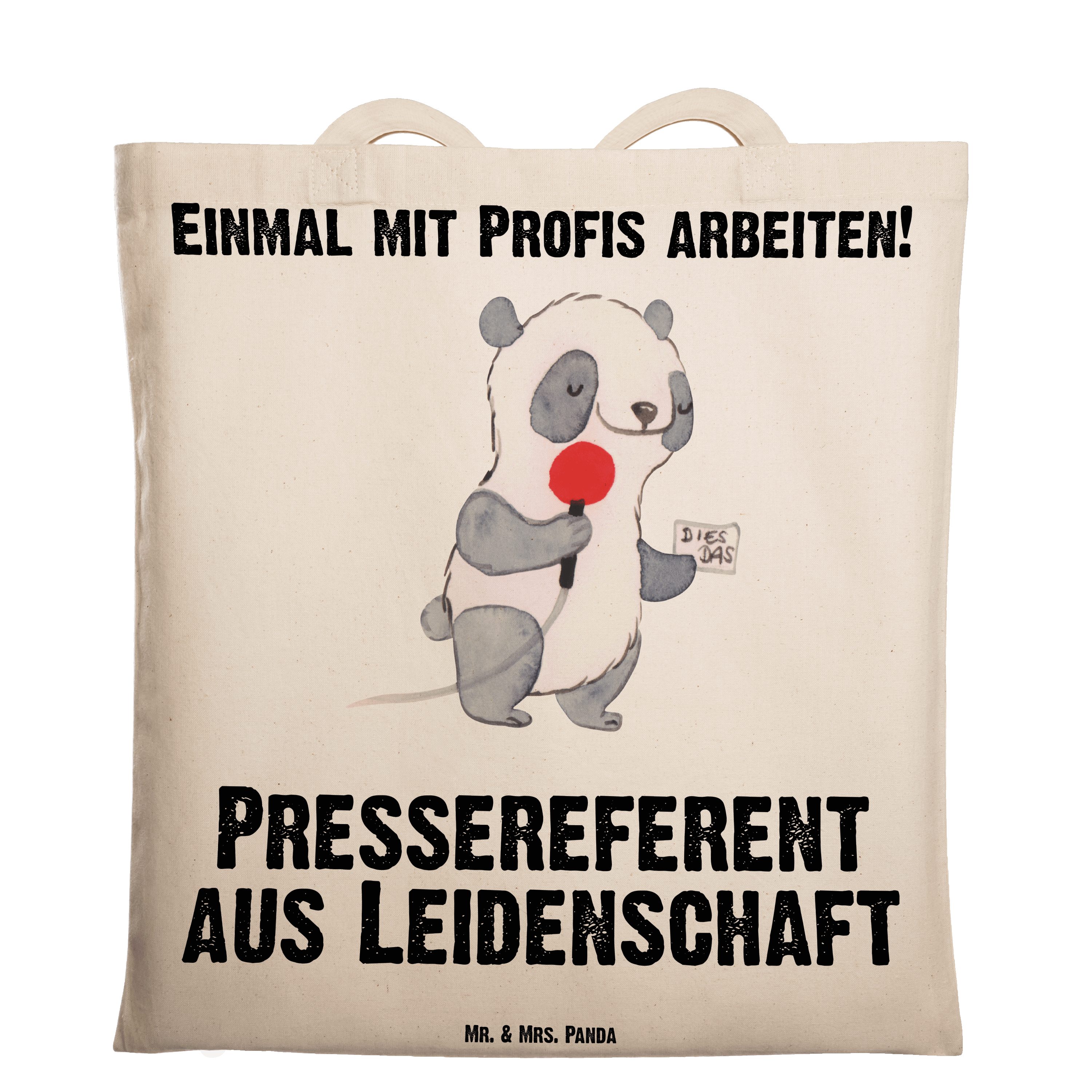 Mr. & Mrs. Panda Tragetasche Pressereferent aus Leidenschaft - Transparent - Geschenk, Studium, sc (1-tlg) | Canvas-Taschen