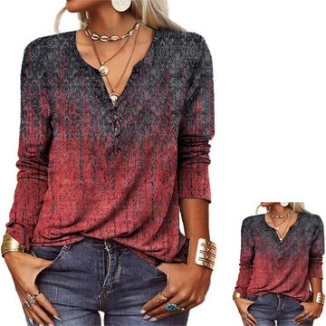 KIKI Longbluse Damen Langarm-Shirt 3D gedruckt Mode Langarm-T-Shirt