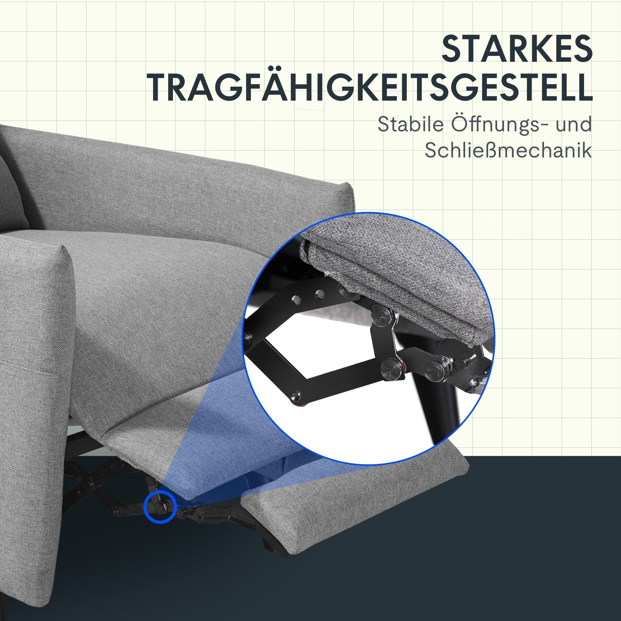 FLEXISPOT Sessel Stoff 125°-165° gepolsterte XC1 verstellbar Perfektes Flexibel (Weich für Rückenlehne, Komfort), Design Fernsehsessel Hellgrau