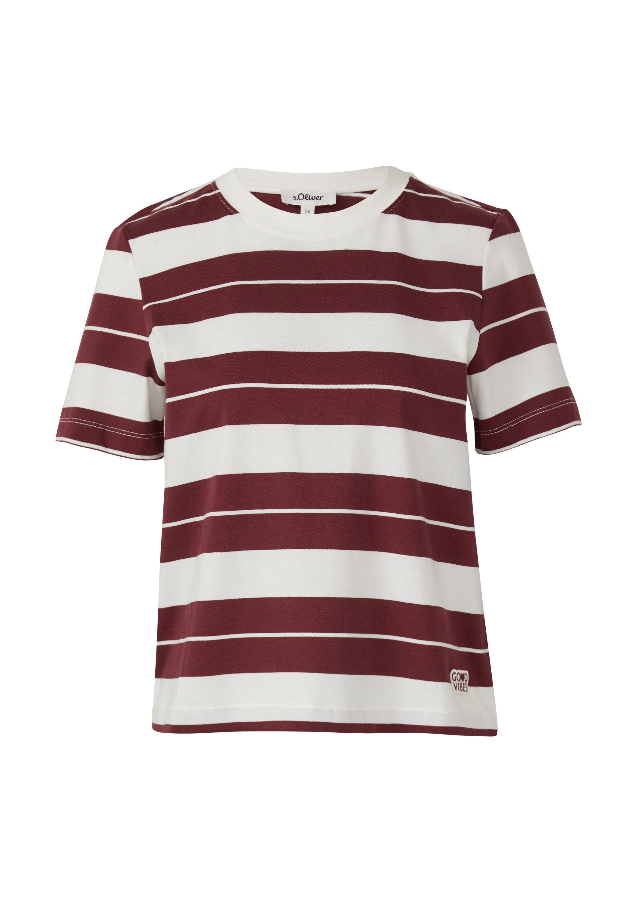 s.Oliver Kurzarmshirt T-Shirt Verkürztes Baumwoll-Streifen-T-Shirt mit Patc günstig online kaufen