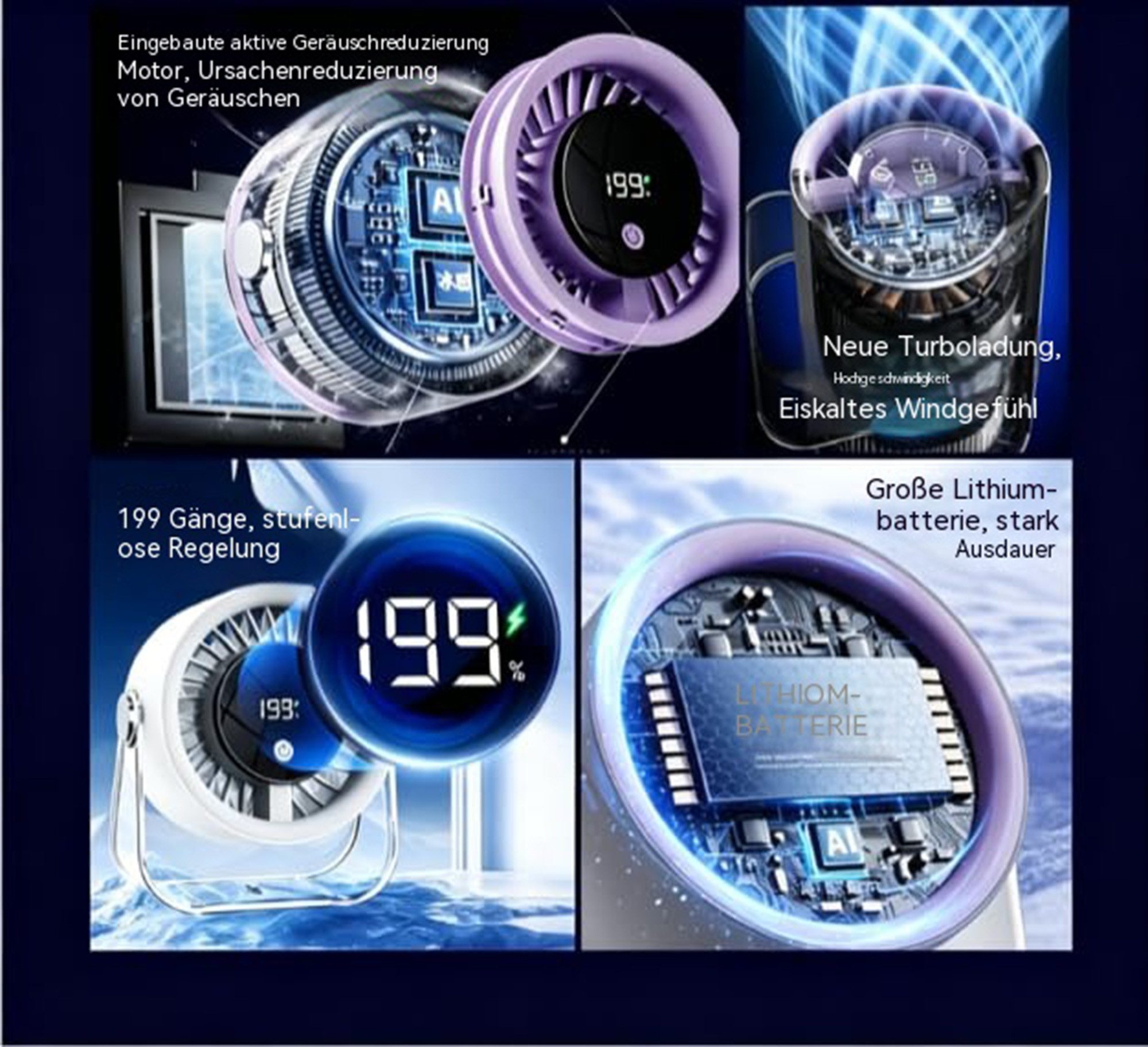 nsihing Mini USB-Ventilator Tischventilator, stromsparend, ruhiger Lauf, 360° neigbar, Fan Lüfter, ragbarer Ventilator mit 199 Stufen, stufenlos regelbar