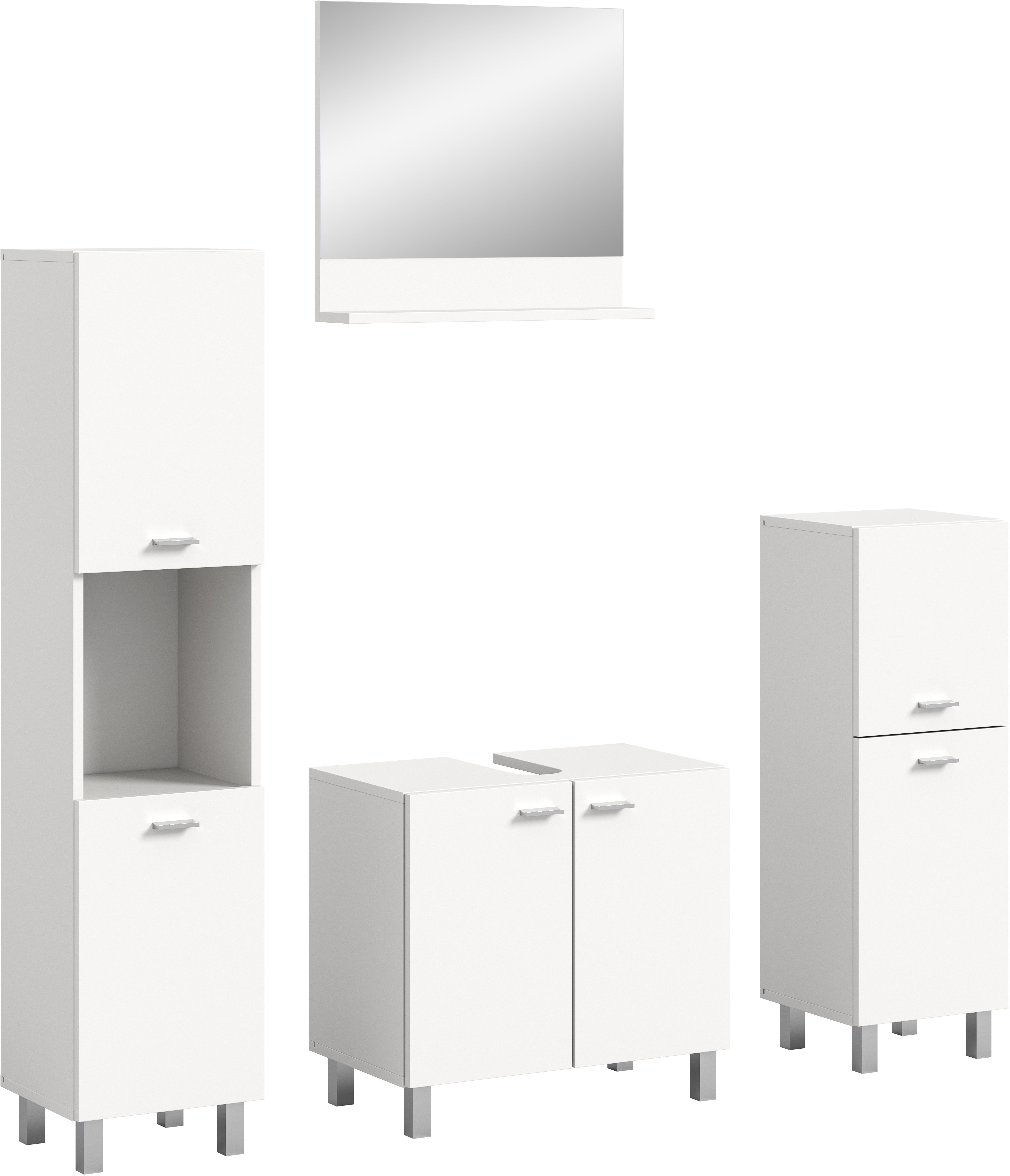 welltime Badmöbel-Set Tampa, Breite 137cm, 4-teilig, (4-St), Waschbeckenunterschrank, Spiegel, Hochschrank, Midischrank