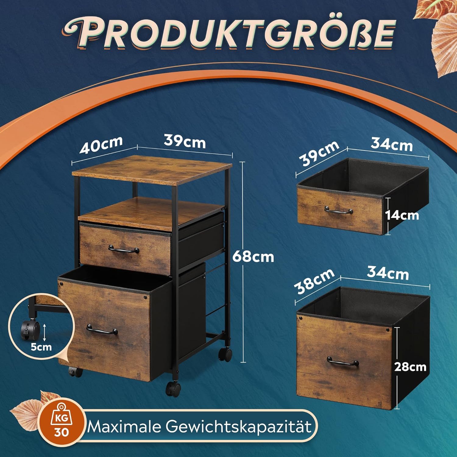 DEVAISE Aktenschrank Rollcontainer mit 2 Schubladen, Büro Aktenschrank auf günstig online kaufen