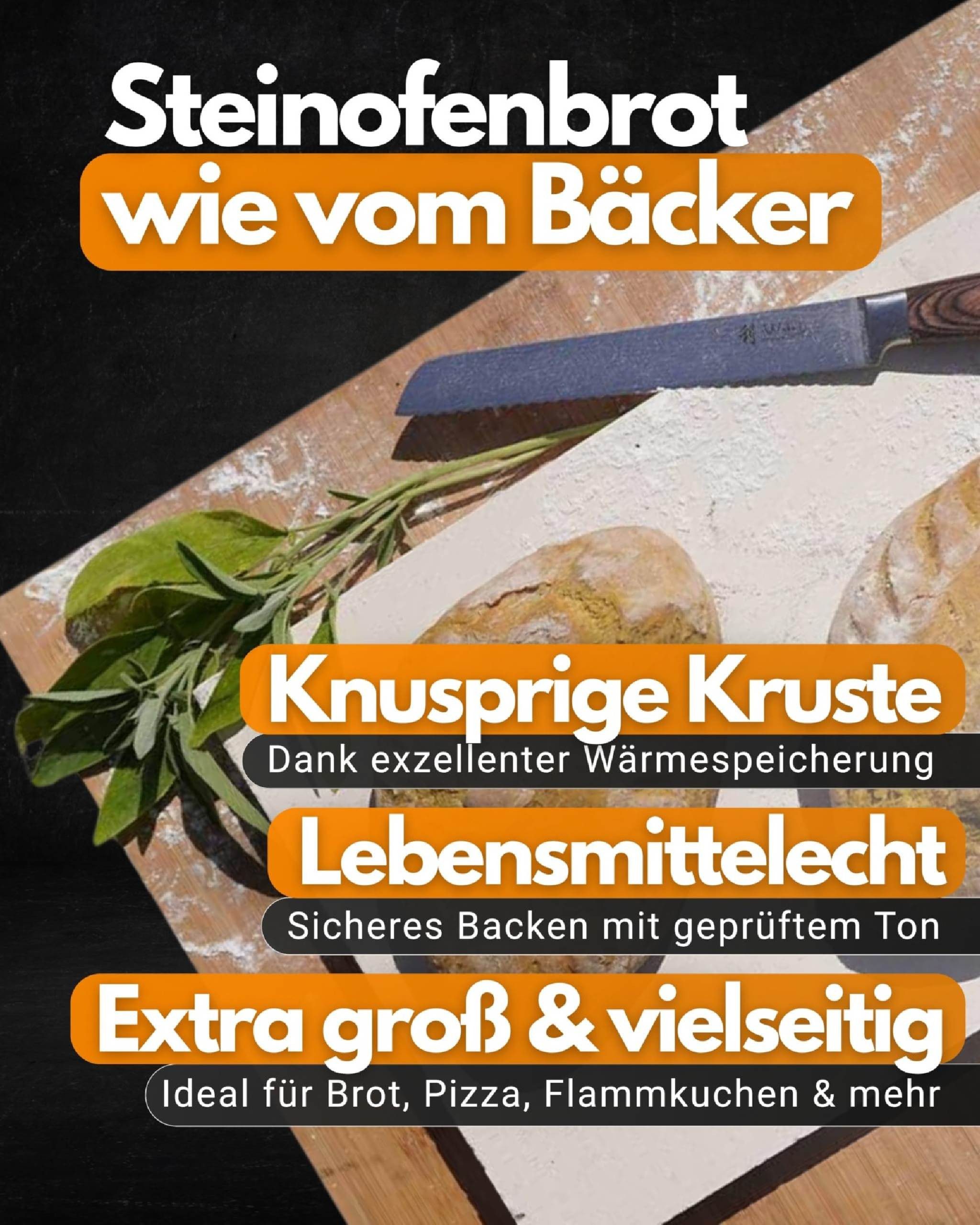 Feuerfest 123 GmbH Backstein Brotbackstein 40 x 30 x 2 cm Schamotte, (Brote wie vom Bäcker für zu Hause), Brotstein Lebensmittelecht Schamottstein