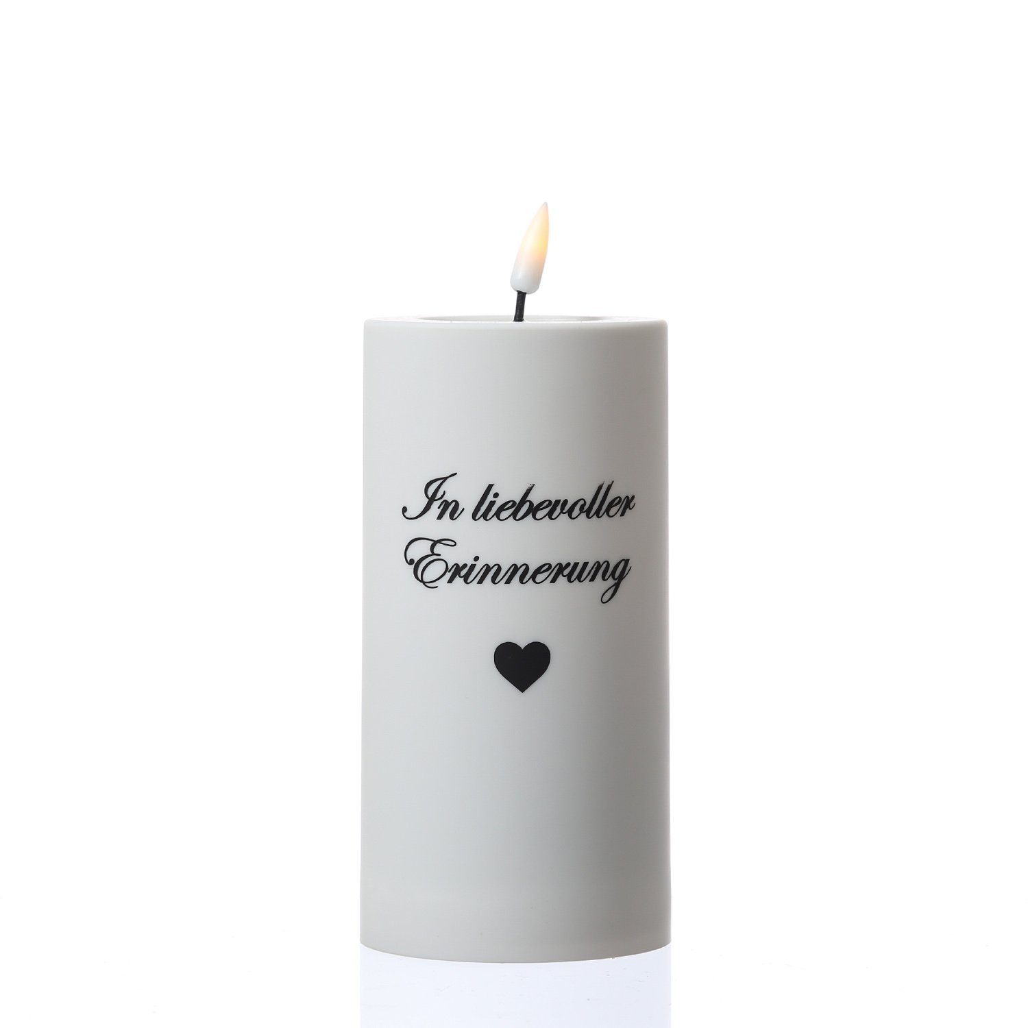 Deluxe Homeart LED-Kerze LED Grabkerze mit Schriftzug Grablicht Trauerkerze Friedhofkerze 15cm, LED Classic, warmweiß (2100K bis 3000K)