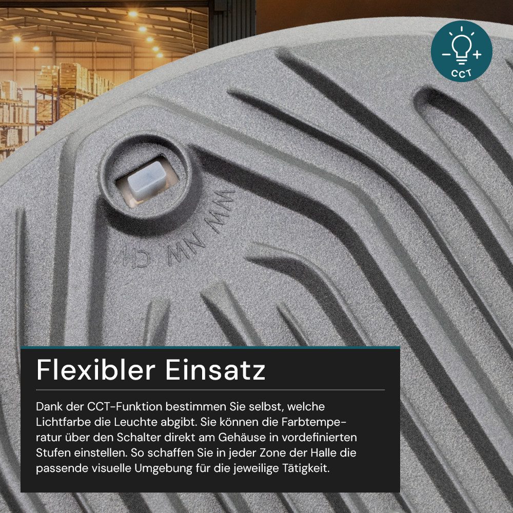 LUXULA LED Arbeitsleuchte LUXULA LED Hallenstrahler HighBay 100 W CCT einstellbar Grau, Farbwechsler