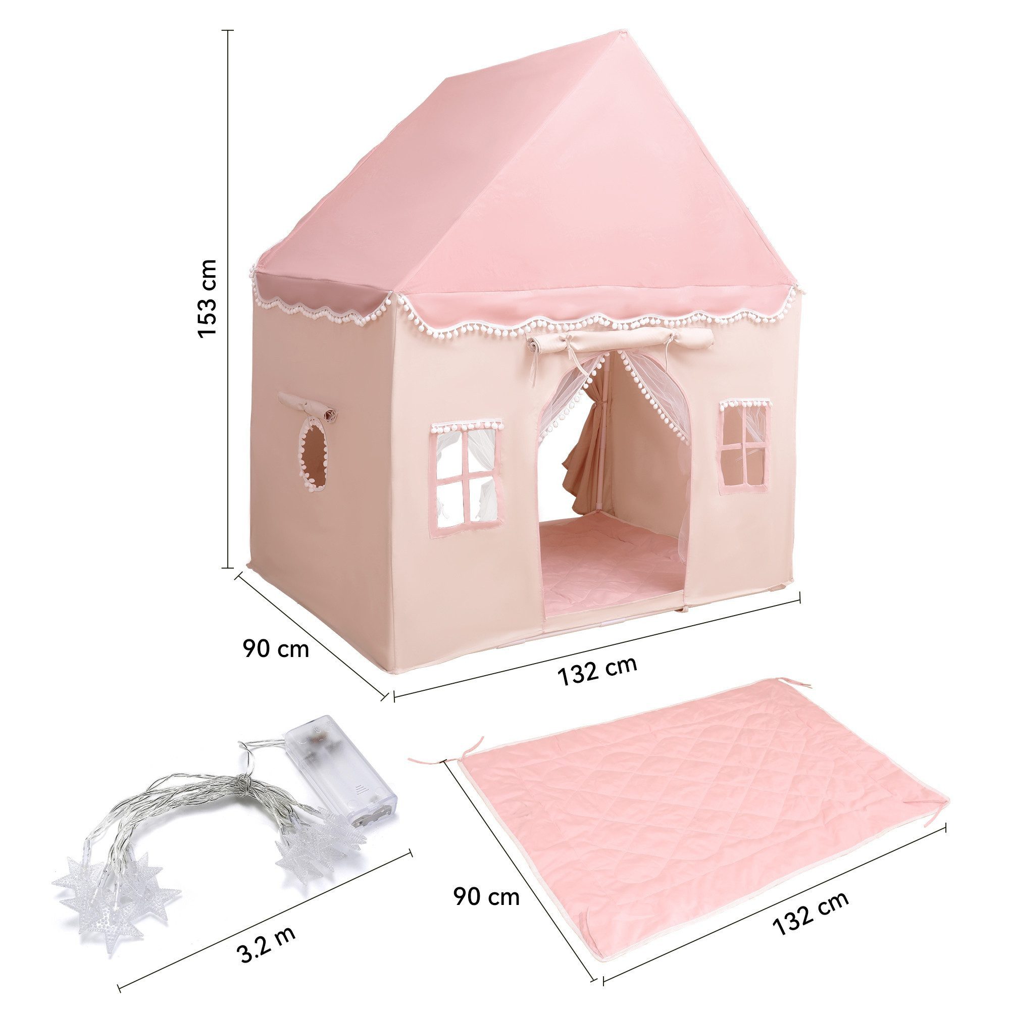 SEHAUSEU Spielzelt Kinderzelt Spielhaus mit Bodenmatte und Lichterkette rosa