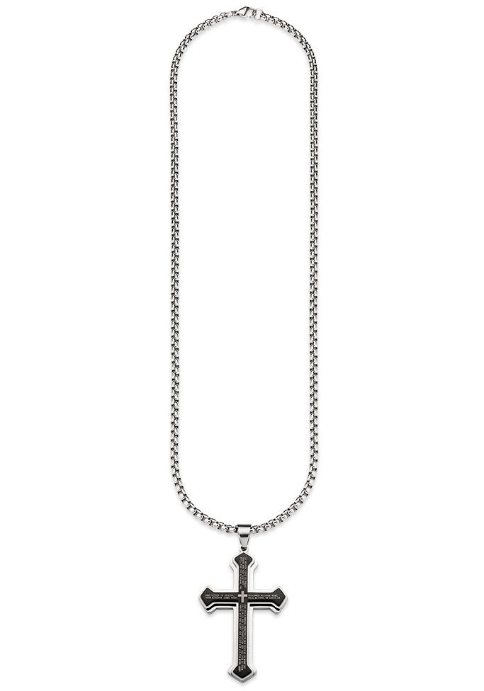 Bruno Banani Kette mit Anhänger Schmuck Geschenk Halskette Kreuz Venezianerkette Silber Schwarz