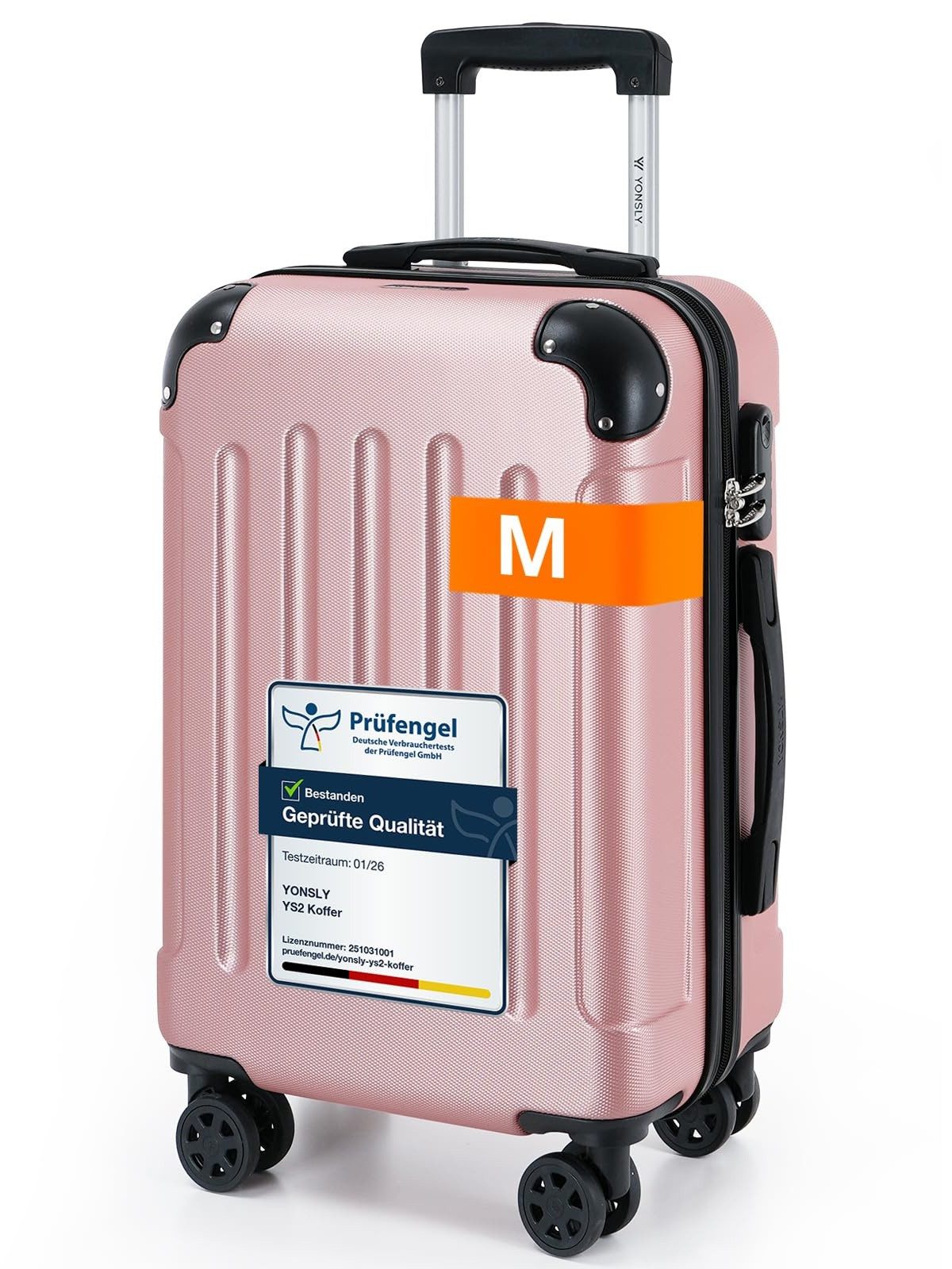 YONSLY Hartschalen-Trolley Hartschalen-Reisekoffer Trolley Rollkoffer in S/M/L/XL Größen, 4 Rollen, mit 360°-Lenkrollen, Zahlenschloss und mehrstufigem Teleskopgriff
