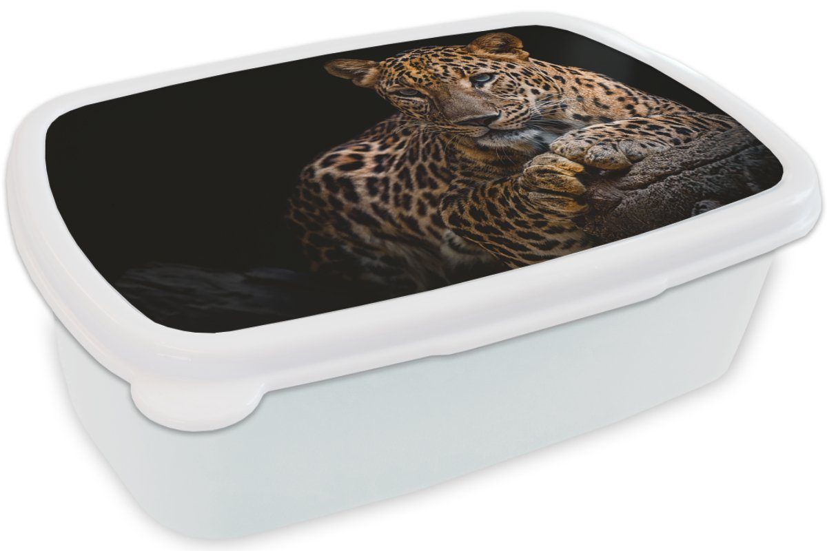 Lunchbox - Porträt (2-tlg), weiß und für Jungs - Wildtiere Brotbox Panther Mädchen für MuchoWow und Schwarz Tiere, Erwachsene, - Kunststoff, - Kinder Brotdose,